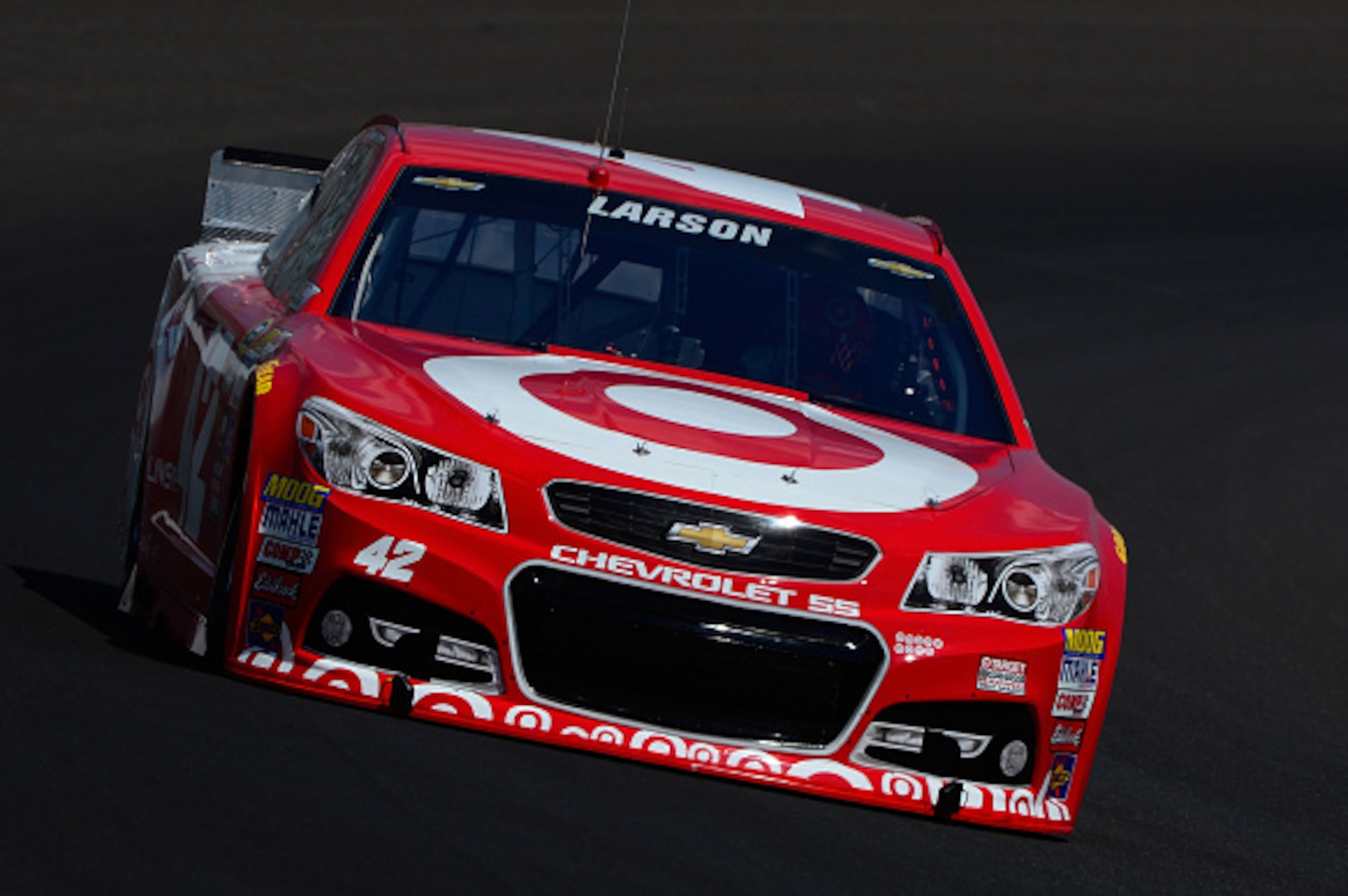 INDIANAPOLIS, IN - JULY 24: Kyle Larson, driver of the #42 Target Chevrolet, practices for the NASCAR Sprint Cup Series Crown Royal Presents the Jeff Kyle 400 at the Brickyard at Indianapolis Motorspeedway on July 24, 2015 in Indianapolis, Indiana. (Pho INDIANAPOLIS, IN - JULY 24: Kyle Larson, driver of the #42 Target Chevrolet, practices for the NASCAR Sprint Cup Series Crown Royal Presents the Jeff Kyle 400 at the Brickyard at Indianapolis Motorspeedway on July 24, 2015 in Indianapolis, Indiana. (Pho