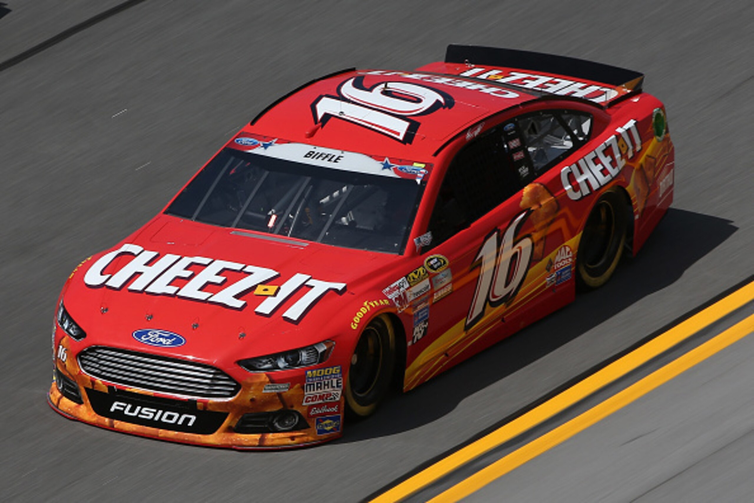 DAYTONA BEACH, FL - JULY 03: Greg Biffle, driver of the #16 Cheez-It Ford, practices for the NASCAR Sprint Cup Series Coke Zero 400 at Daytona International Speedway on July 3, 2015 in Daytona Beach, Florida. (Photo by Chris Graythen/Getty Images) DAYTONA BEACH, FL - JULY 03: Greg Biffle, driver of the #16 Cheez-It Ford, practices for the NASCAR Sprint Cup Series Coke Zero 400 at Daytona International Speedway on July 3, 2015 in Daytona Beach, Florida. (Photo by Chris Graythen/Getty Images)