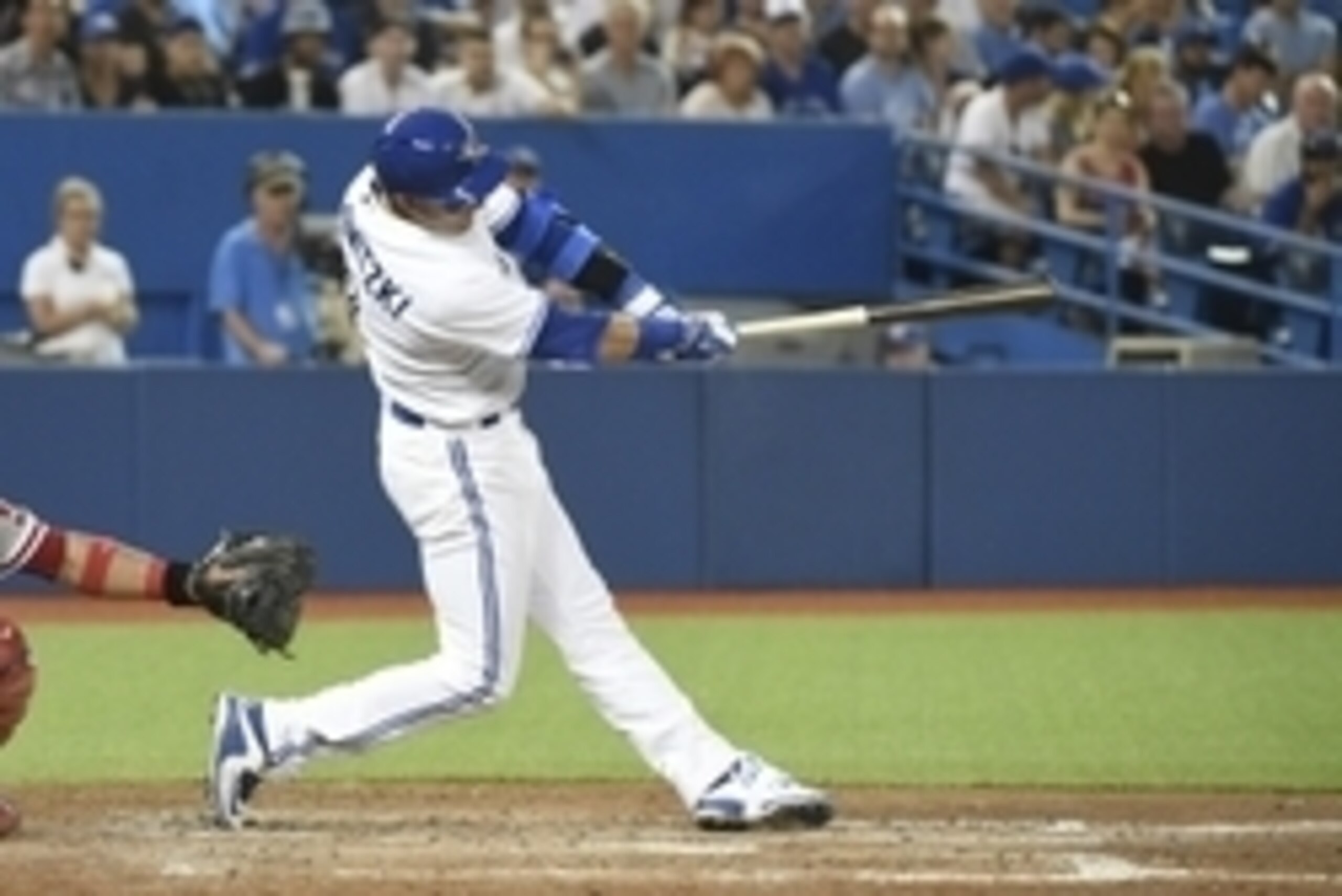 Jul 29, 2015; Toronto, Ontario, CAN; Toronto Blue Jays shortstop Troy Tulowitzki (2) hits a run-scoring double against Philadelphia Phillies in the sixth inning at Rogers Centre. Mandatory Credit: Dan Hamilton-USA TODAY Sports
