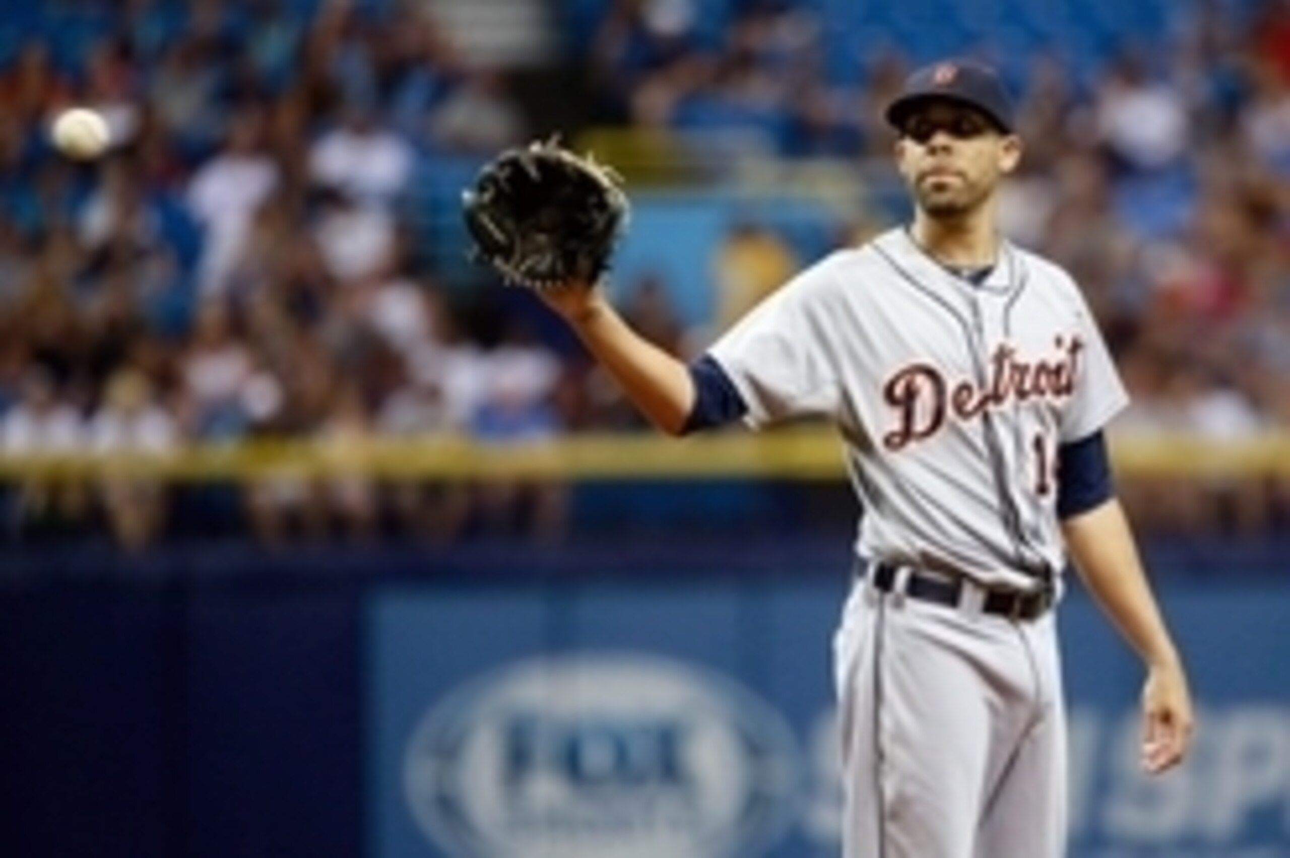 Jul 28, 2015; St. Petersburg, FL, USA; Detroit Tigers starting pitcher David Price (14) on the mound during the first inning against the Tampa Bay Rays at Tropicana Field. Mandatory Credit: Kim Klement-USA TODAY Sports