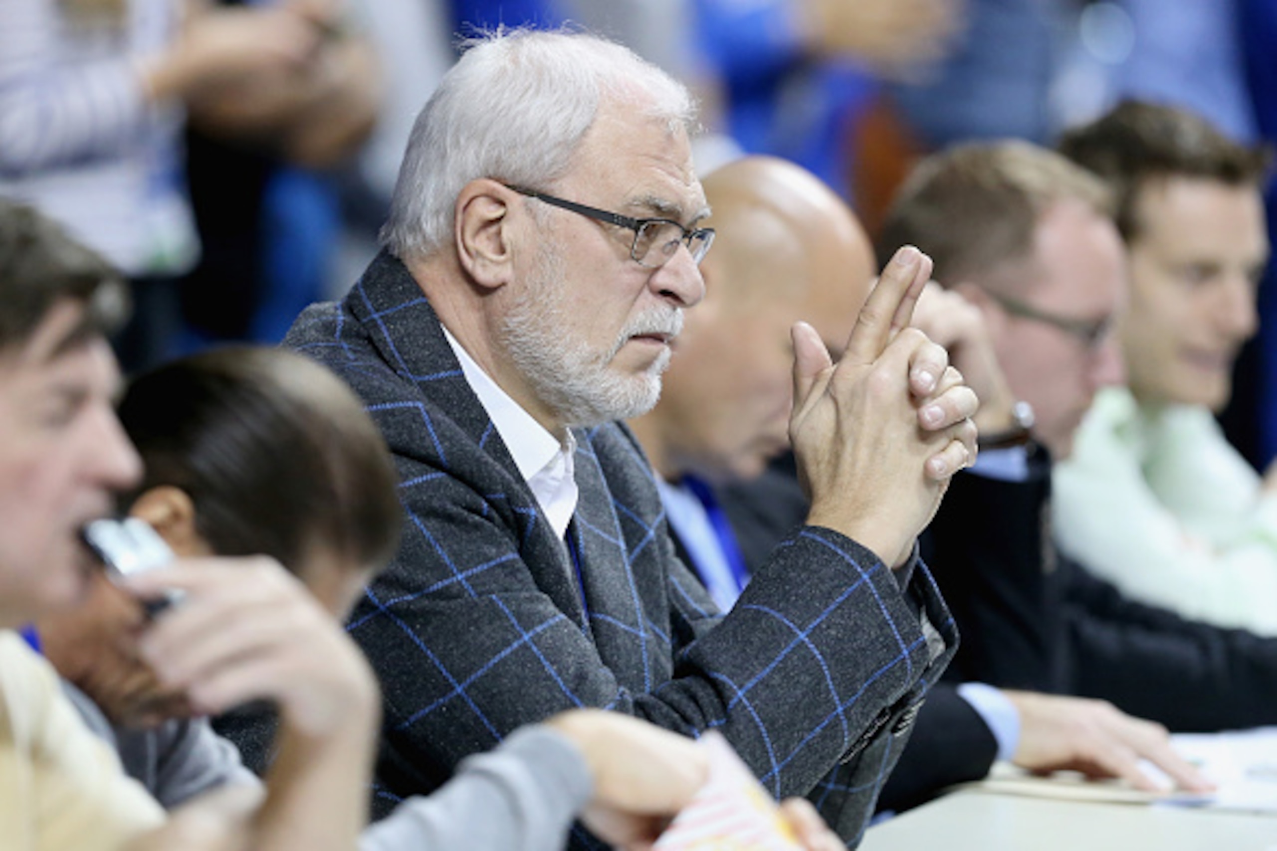LEXINGTON, KY - FEBRUARY 28: Phil Jackson the  President of the New York Knicks watches the Kentucky Wildcats game against the Arkansas Razorbacks at Rupp Arena on February 28, 2015 in Lexington, Kentucky.  (Photo by Andy Lyons/Getty Images)