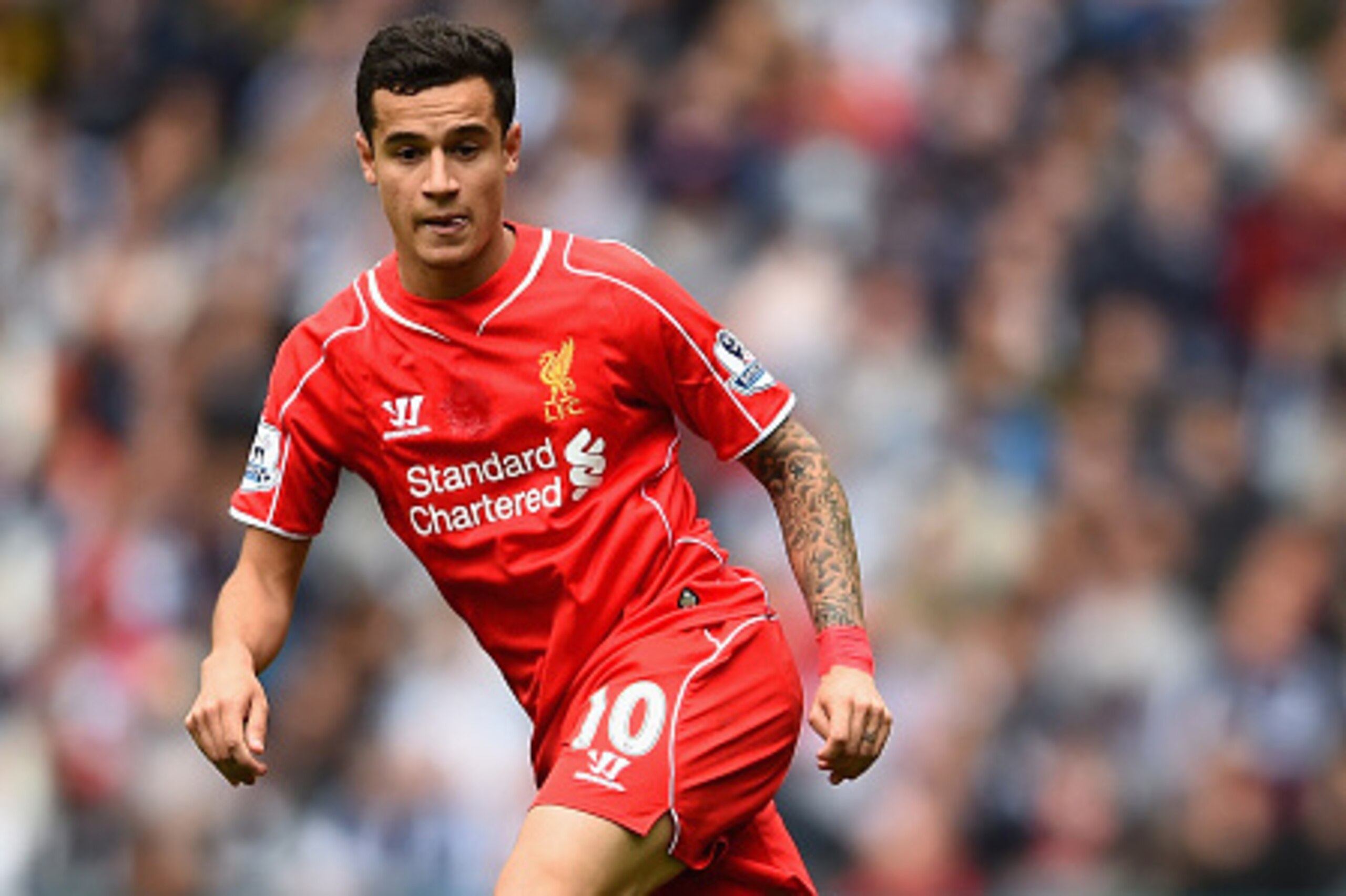 WEST BROMWICH, ENGLAND - APRIL 25:  Philippe Coutinho of Liverpool in action during the Barclays Premier League match between West Bromwich Albion and Liverpool at The Hawthorns on April 25, 2015 in West Bromwich, England.  (Photo by Laurence Griffiths/Ge