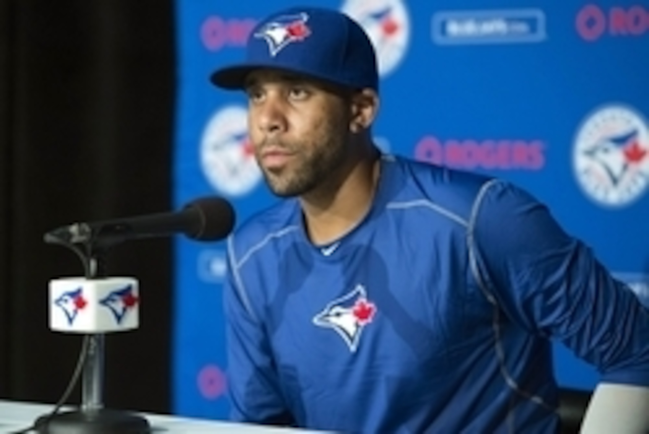 Jul 31, 2015; Toronto, Ontario, CAN; Toronto Blue Jays starting pitcher David Price (14) addresses the media in a post game press conference after a game against the Kansas City Royals at Rogers Centre. The Toronto Blue Jays won 7-6. Mandatory Credit: Nic