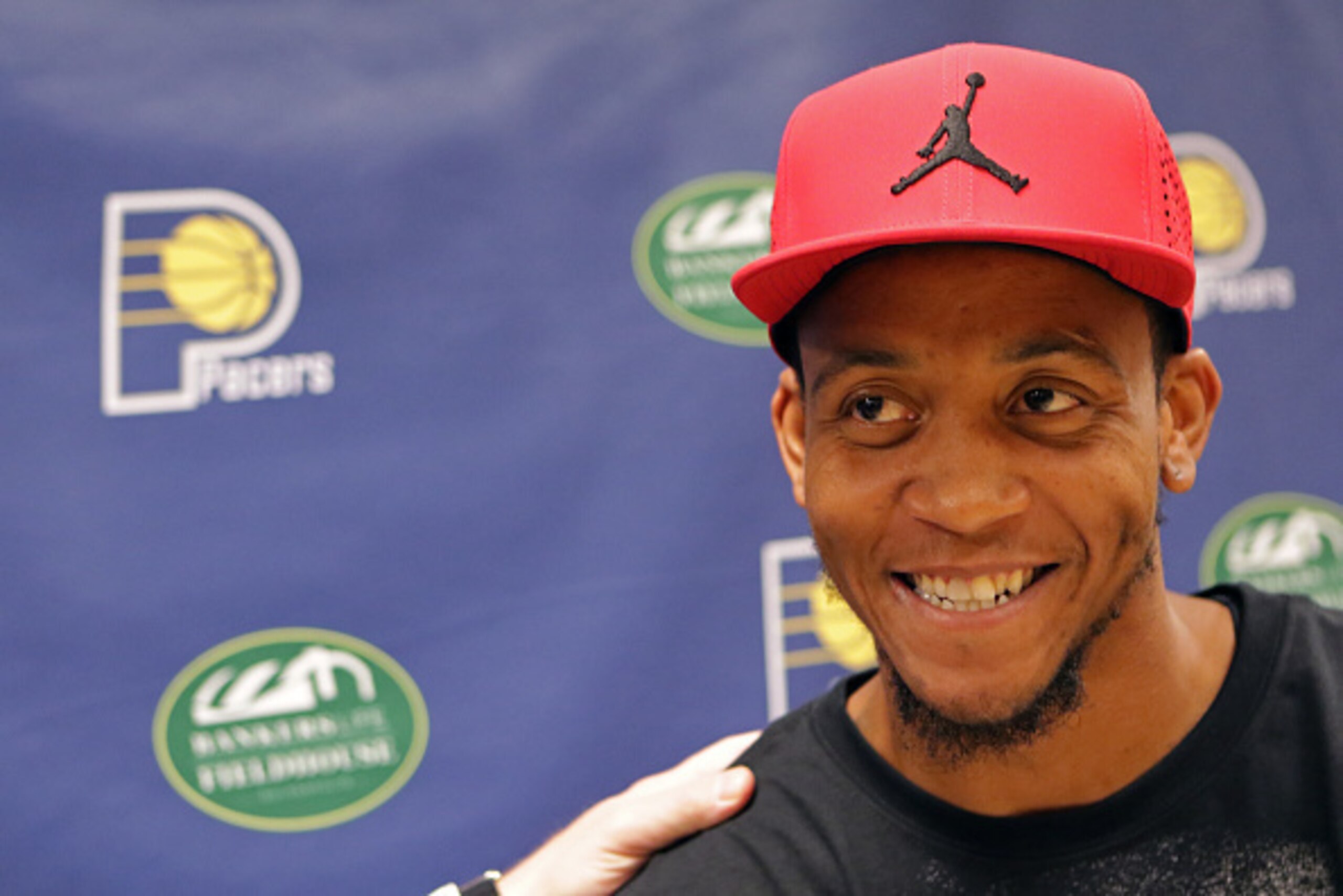 INDIANAPOLIS - JULY 14:  Monta Ellis of the Indiana Pacers speaks to the media at Bankers Life Fieldhouse on July 14, 2015 in Indianapolis, Indiana. NOTE TO USER: User expressly acknowledges and agrees that, by downloading and or using this Photograph, us