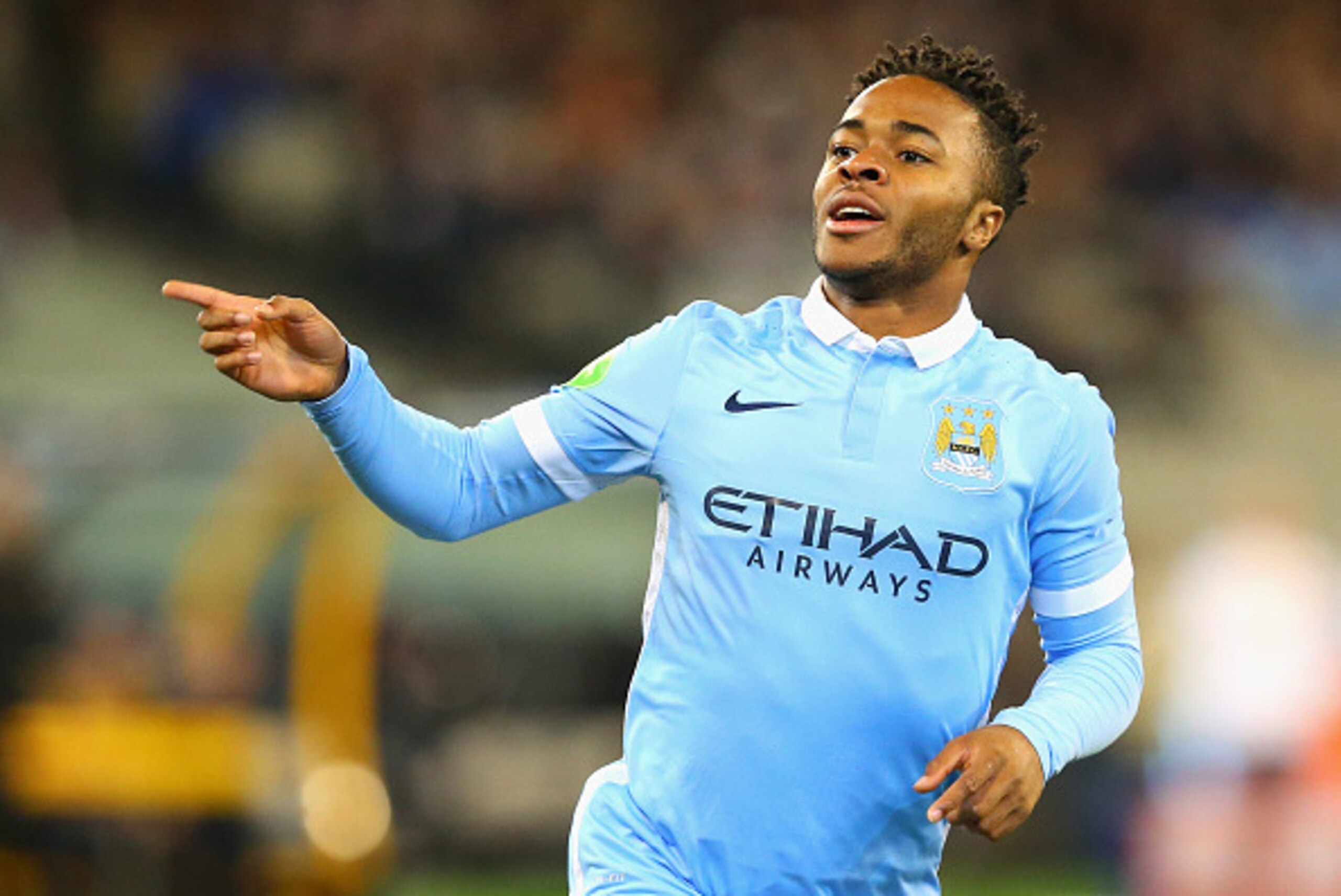 MELBOURNE, AUSTRALIA - JULY 21:  Raheem Sterling of Manchester City celebrates scoring a goal during the International Champions Cup friendly match between Manchester City and AS Roma at the Melbourne Cricket Ground on July 21, 2015 in Melbourne, Australi