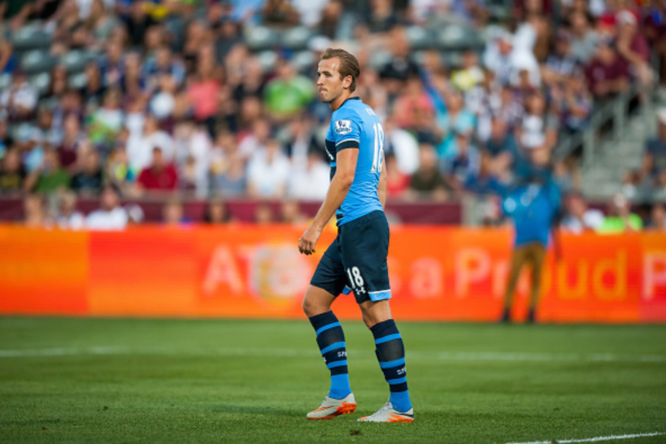 COMMERCE CITY, CO - JULY 29: Harry Kane #18 of Tottenham Hotspur walks on the pitch during the 2015 AT&T Major League Soccer All-Star game against the MLS All-Stars at Dick's Sporting Goods Park on July 29, 2015 in Commerce City, Colorado. (Photo by Dusti