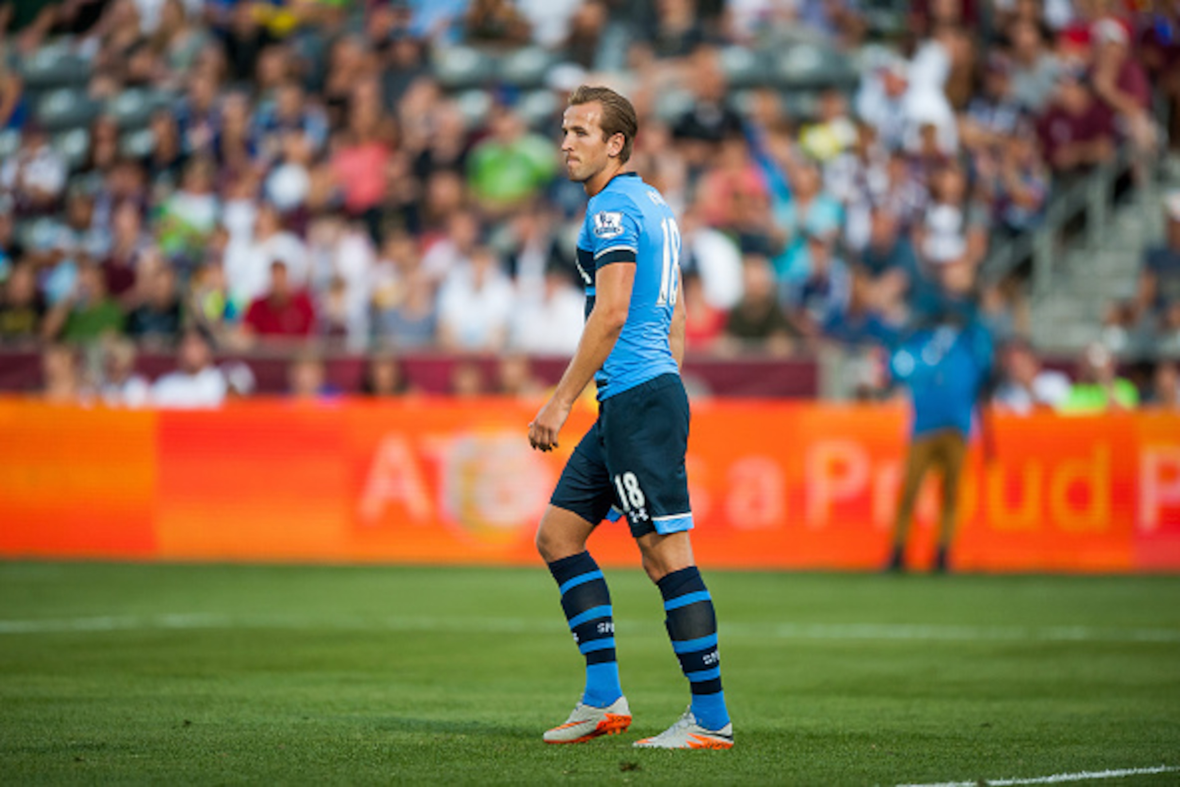 COMMERCE CITY, CO - JULY 29: Harry Kane #18 of Tottenham Hotspur walks on the pitch during the 2015 AT&T Major League Soccer All-Star game against the MLS All-Stars at Dick's Sporting Goods Park on July 29, 2015 in Commerce City, Colorado. (Photo by Dusti