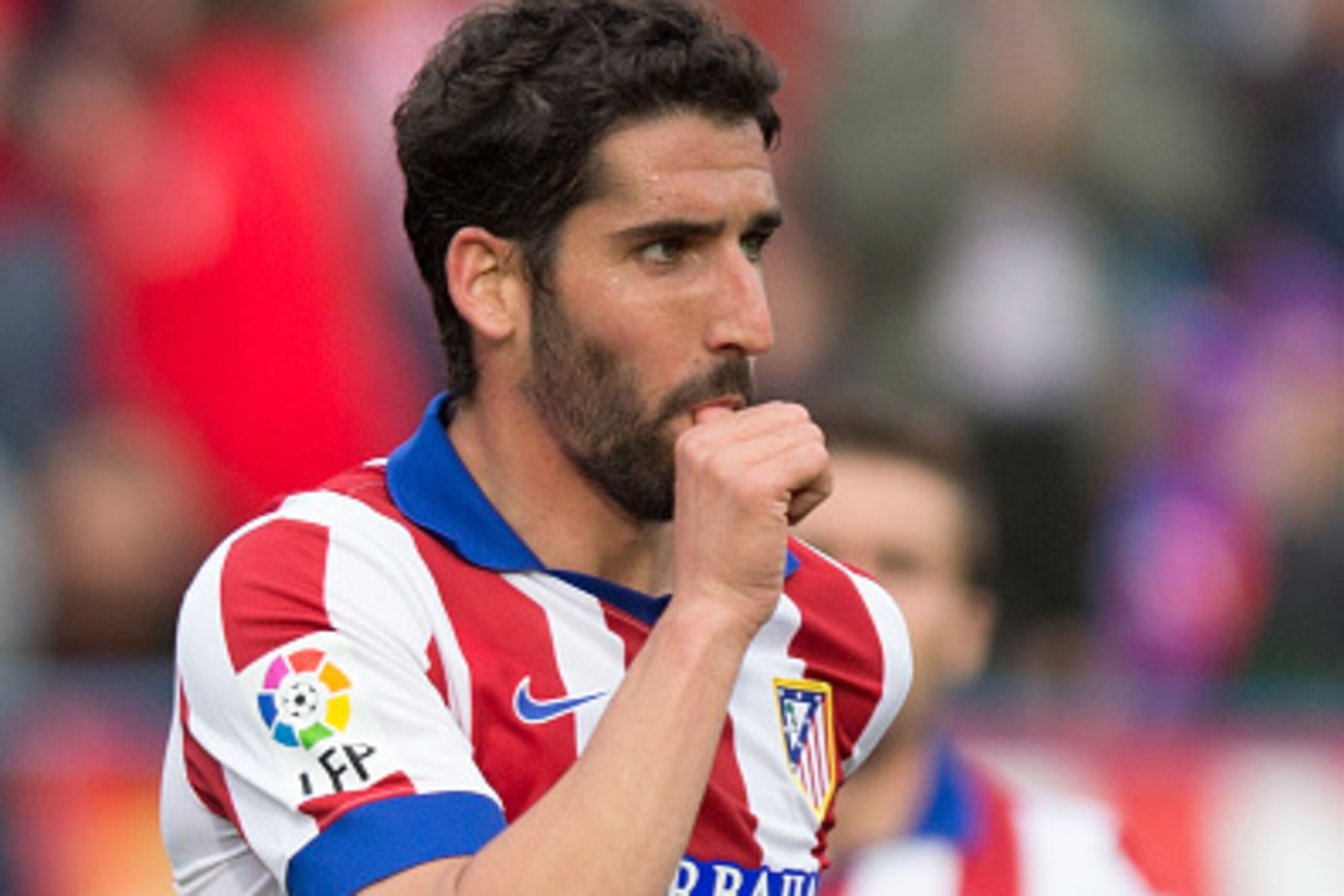 MADRID, SPAIN - APRIL 25: Raul Garcia of Atletico de Madrid celebrates scoring their second goal during the La Liga match between Club Atletico de Madrid and Elche FC at Vicente Calderon Stadium on April 25, 2015 in Madrid, Spain.  (Photo by Gonzalo Arroy