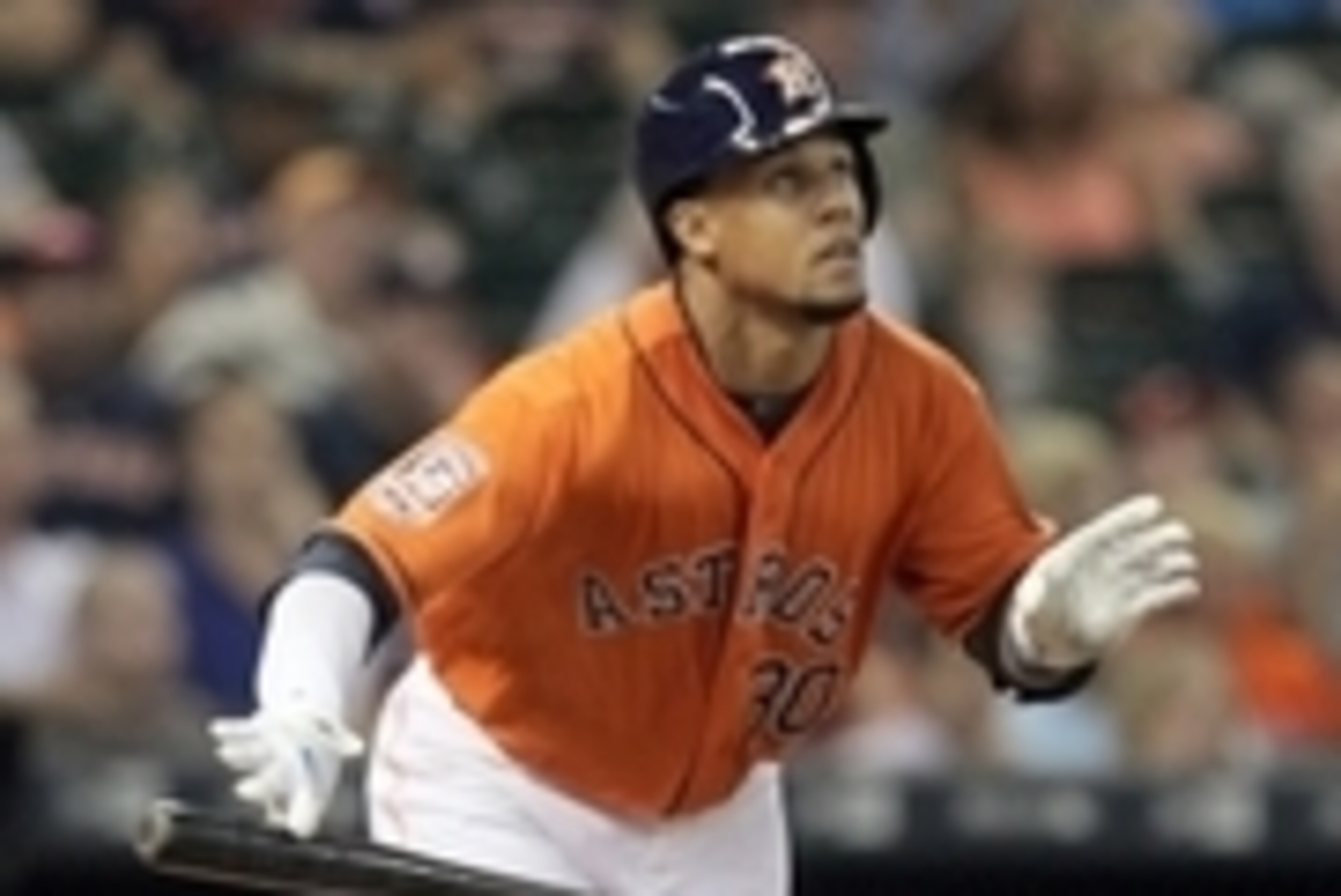 Jul 31, 2015; Houston, TX, USA;  Houston Astros center fielder Carlos Gomez (30) bats against the Arizona Diamondbacks in the third inning at Minute Maid Park. Mandatory Credit: Thomas B. Shea-USA TODAY Sports