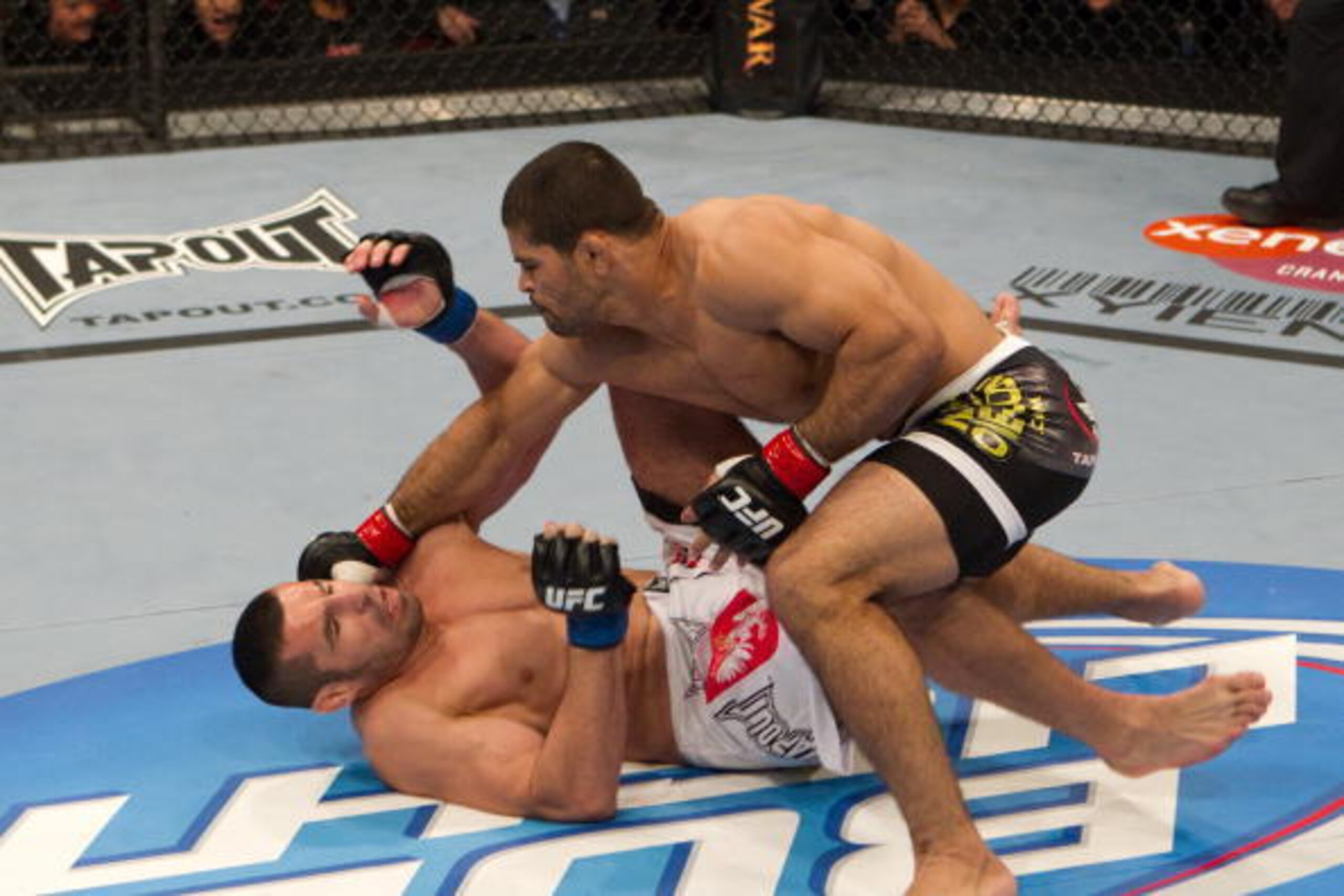 NEWARK, NJ - MARCH 27:  Rousimar Palhares (grey shorts) def. Tomasz Drwal (white shorts) - Submission (heel hook) - :45 round 1 during UFC 111 at Prudential Center on March 27, 2010 in Newark, New Jersey. (Photo by Josh Hedges/Zuffa LLC via Getty Images)