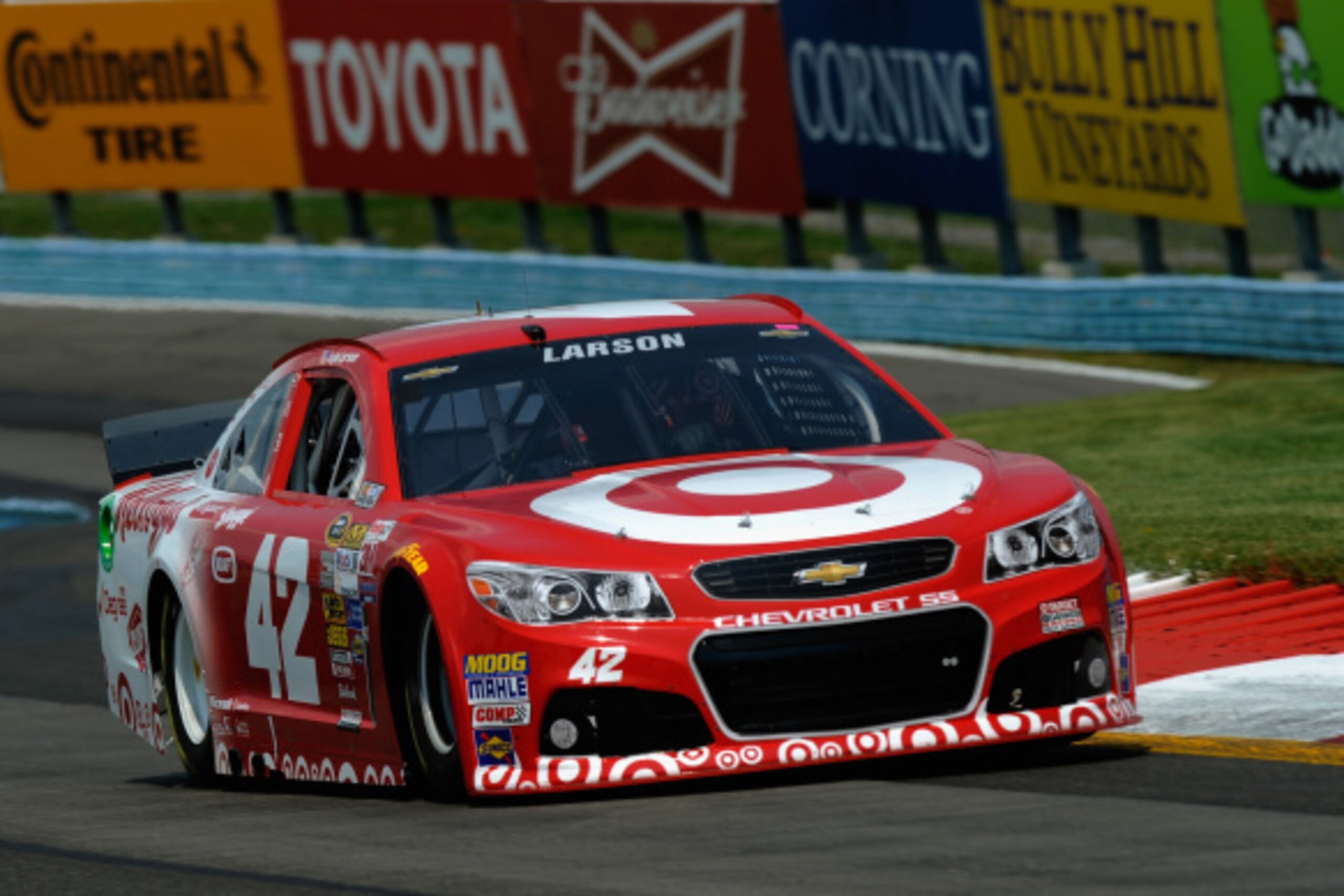 WATKINS GLEN, NY - AUGUST 08:  Kyle Larson, driver of the #42 Target Chevrolet, practices for the NASCAR Sprint Cup Series Cheez-It 355 at Watkins Glen International on August 8, 2014 in Watkins Glen, New York.  (Photo by Jared C. Tilton/Getty Images)
