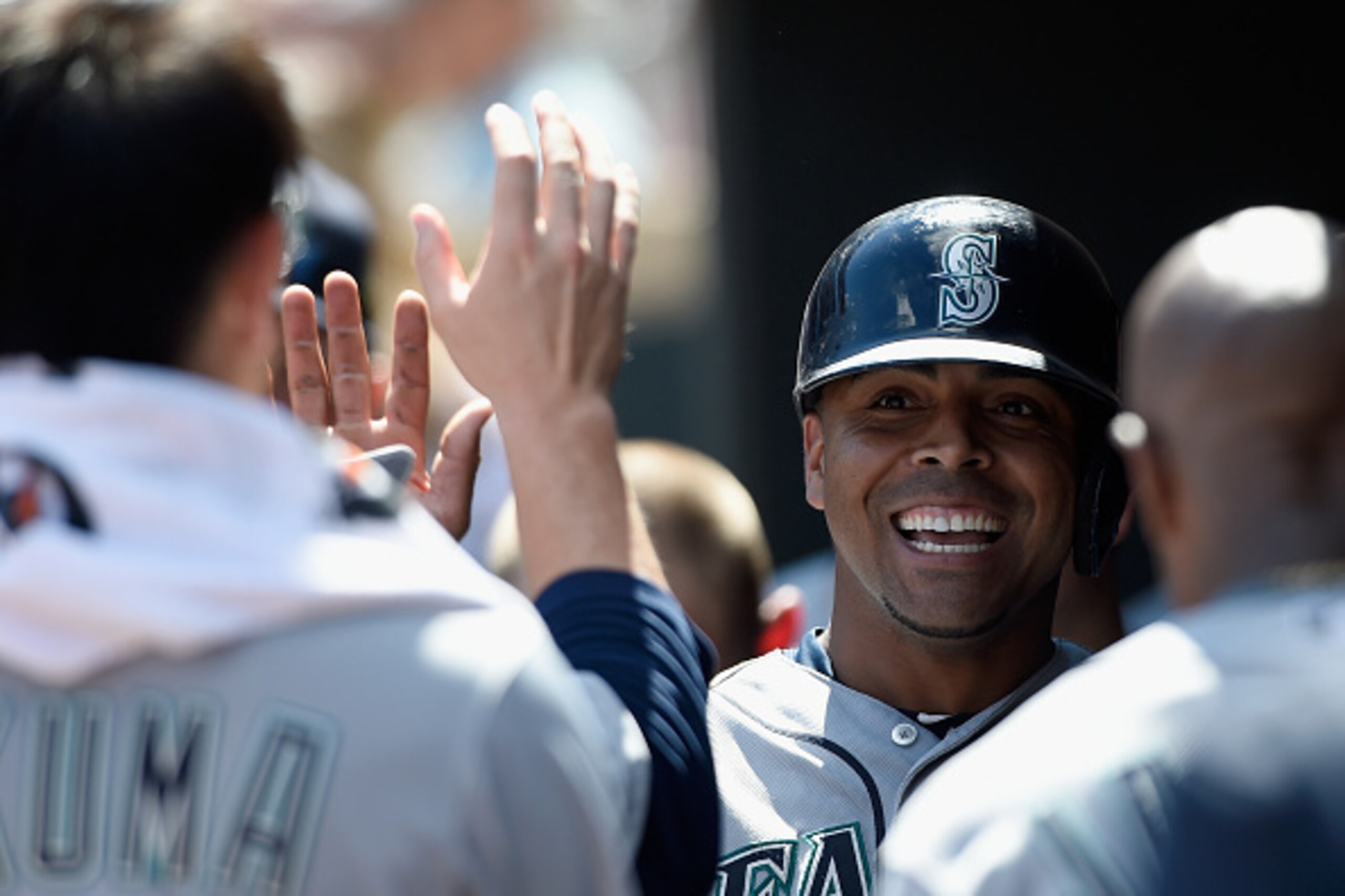 MINNEAPOLIS, MN - AUGUST 2: Nelson Cruz #23 of the Seattle Mariners celebrates hitting a solo home run against the Minnesota Twins during the ninth inning of the game on August 2, 2015 at Target Field in Minneapolis, Minnesota. The Mariners defeated the T