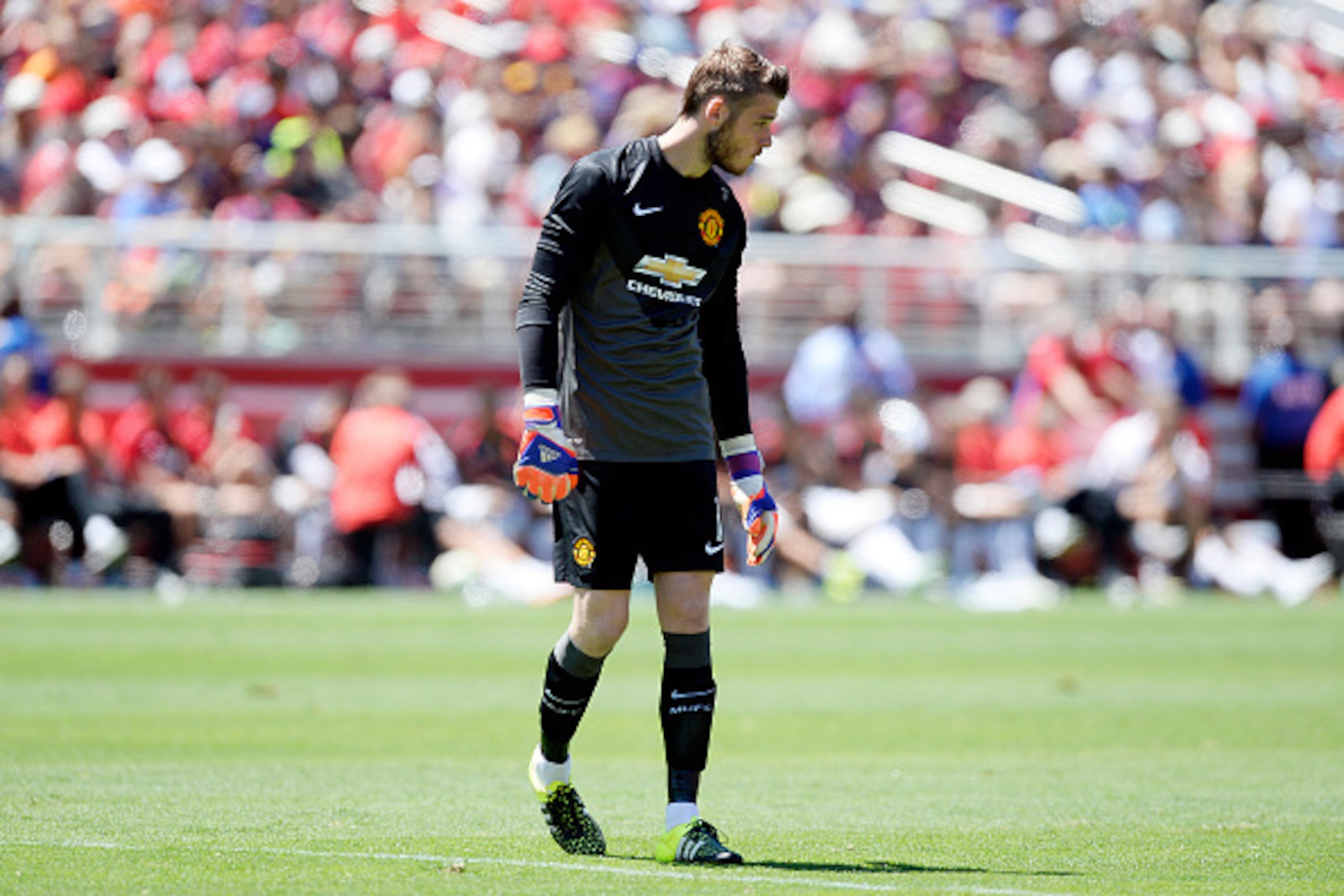 SANTA CLARA, CA - JULY 25:  Goalkeeper David De Gea #1 of Manchester United during the International Champions Cup friendly soccer match against FC Barcelona at the Levi's Stadium July 25, 2015 in Santa Clara, California. (Photo by Kevork Djansezian/Getty