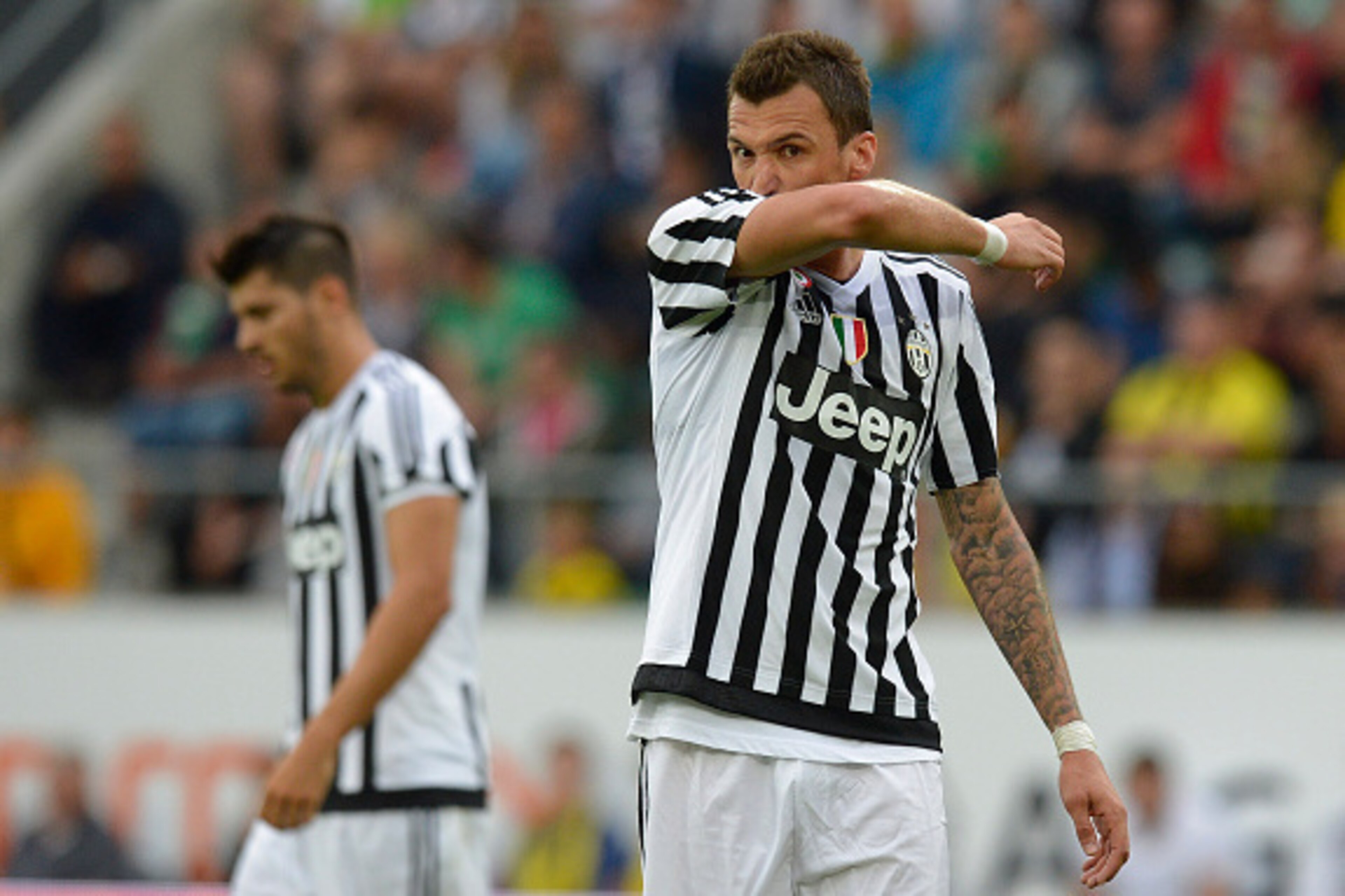 ST GALLEN, SWITZERLAND - JULY 25: Mario Mandzukic of Juventus reacts during the friendly match between Juventus and Borussia Dortmund on July 25, 2015 in St Gallen, Switzerland. (Photo by Daniel Kopatsch/Getty Images) ST GALLEN, SWITZERLAND - JULY 25: Mario Mandzukic of Juventus reacts during the friendly match between Juventus and Borussia Dortmund on July 25, 2015 in St Gallen, Switzerland. (Photo by Daniel Kopatsch/Getty Images)