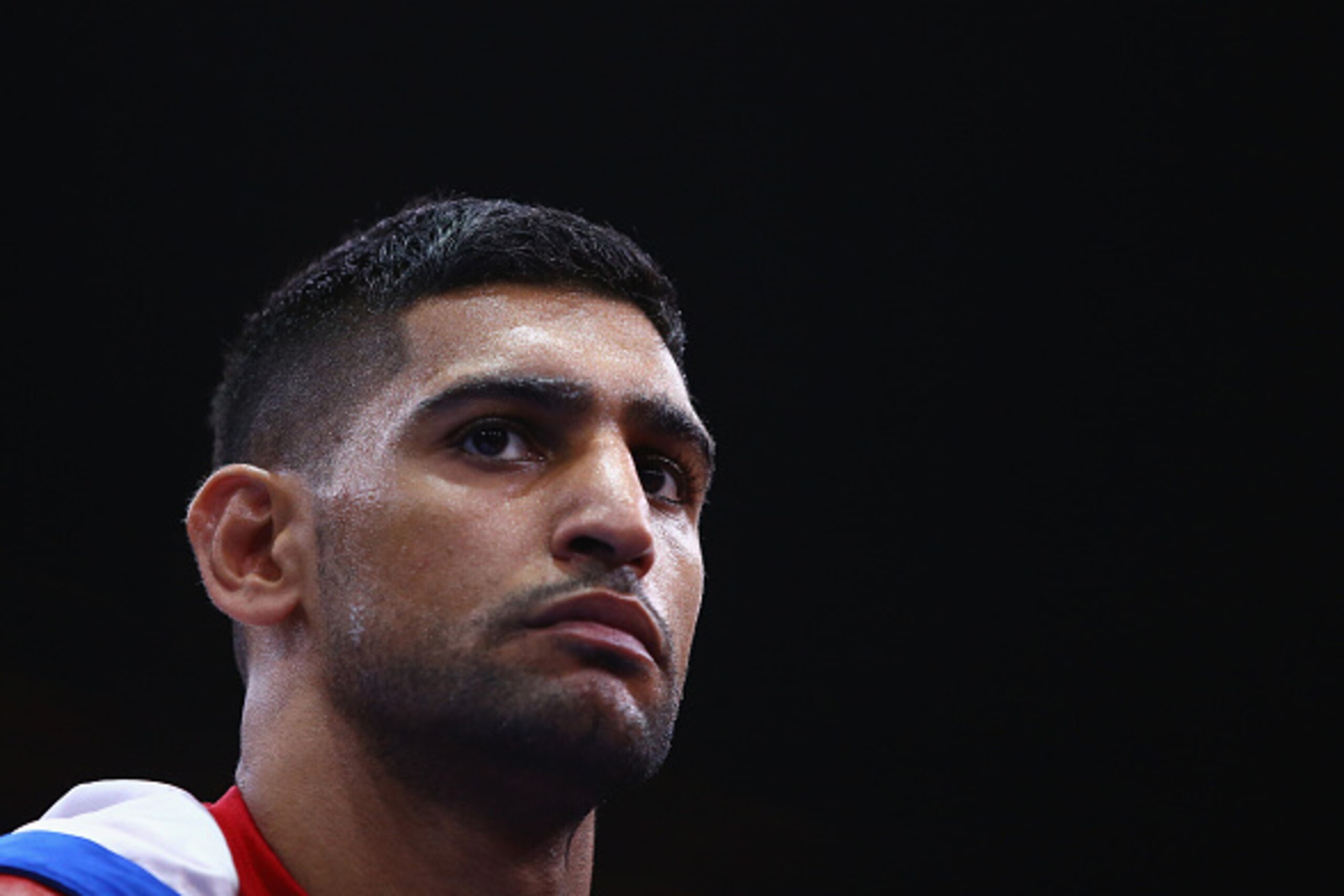 NEW YORK, NY - MAY 29:  Amir Khan looks on before his welterweight fight against Chris Algieri at Barclays Center of Brooklyn on May 29, 2015 in New York City.  (Photo by Al Bello/Getty Images)