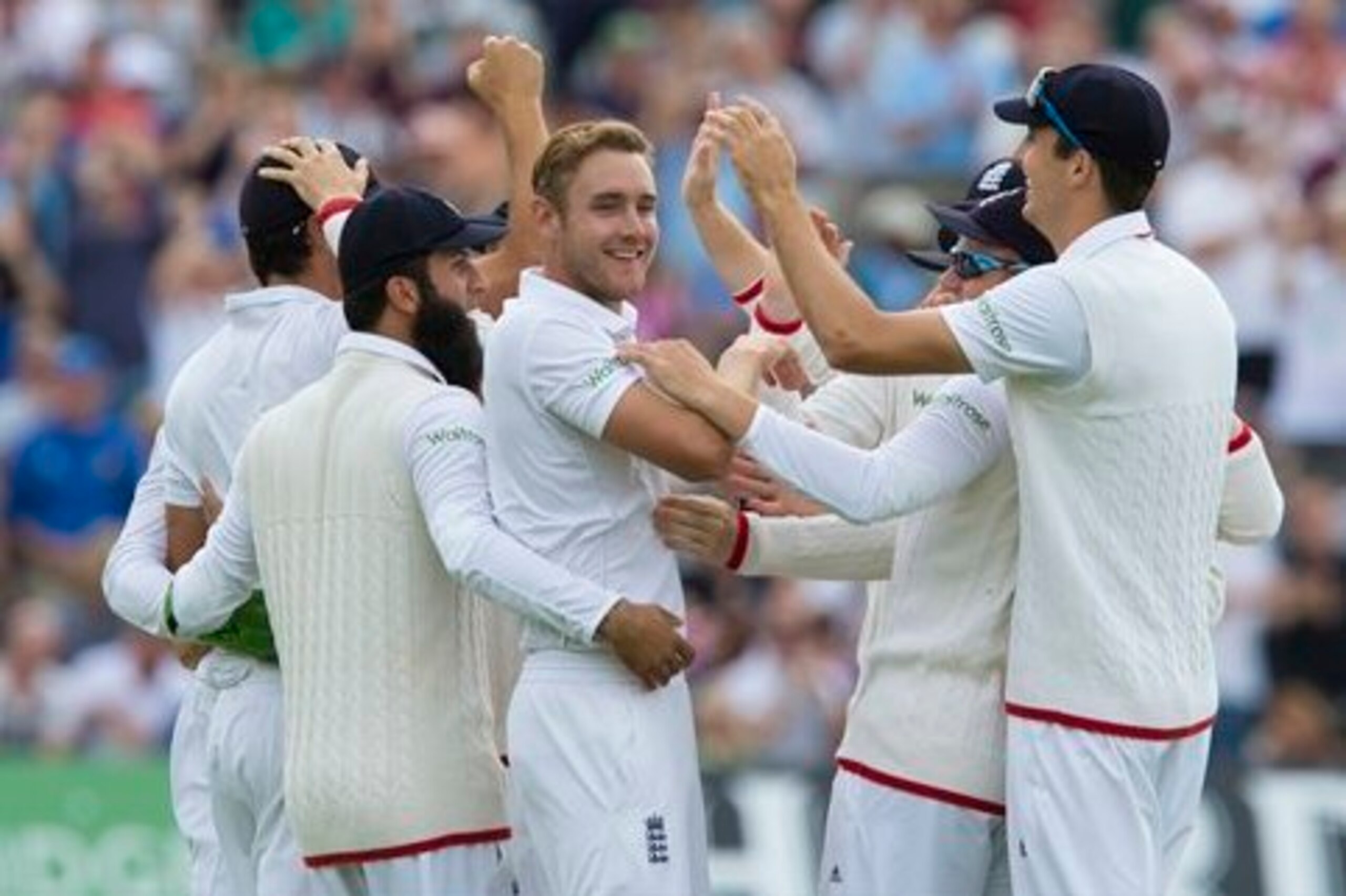 Stuart Broad celebrates one of his eight wickets on Day 1 at Trent Bridge.