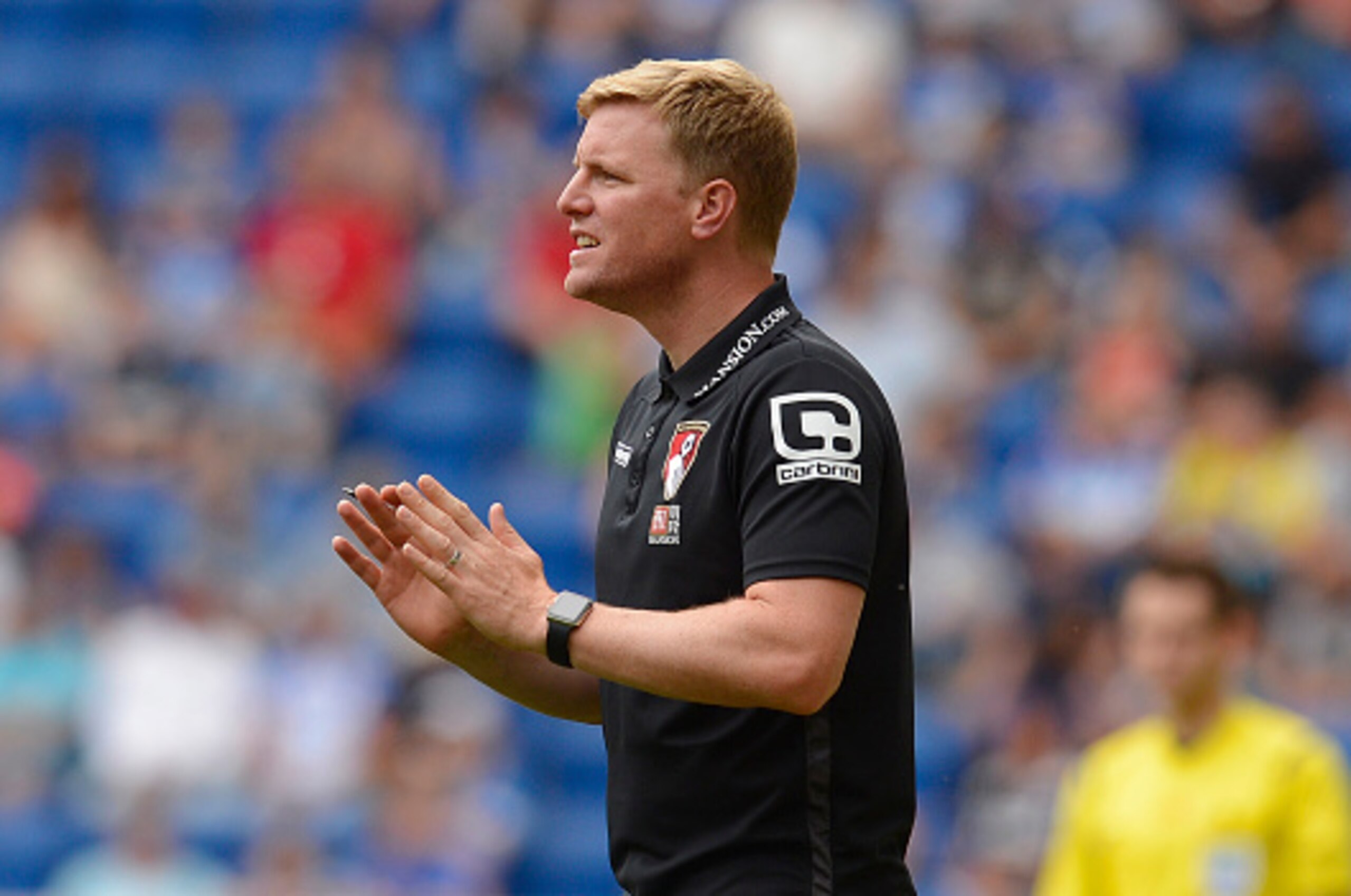 SINSHEIM, GERMANY - AUGUST 01:  Coach Eddie Howe of Bournemouth reacts during the friendly match between 1899 Hoffenheim and AFC Bournemouth at Wirsol Rhein-Neckar-Arena on August 1, 2015 in Sinsheim, Germany.  (Photo by Daniel Kopatsch/Getty Images)