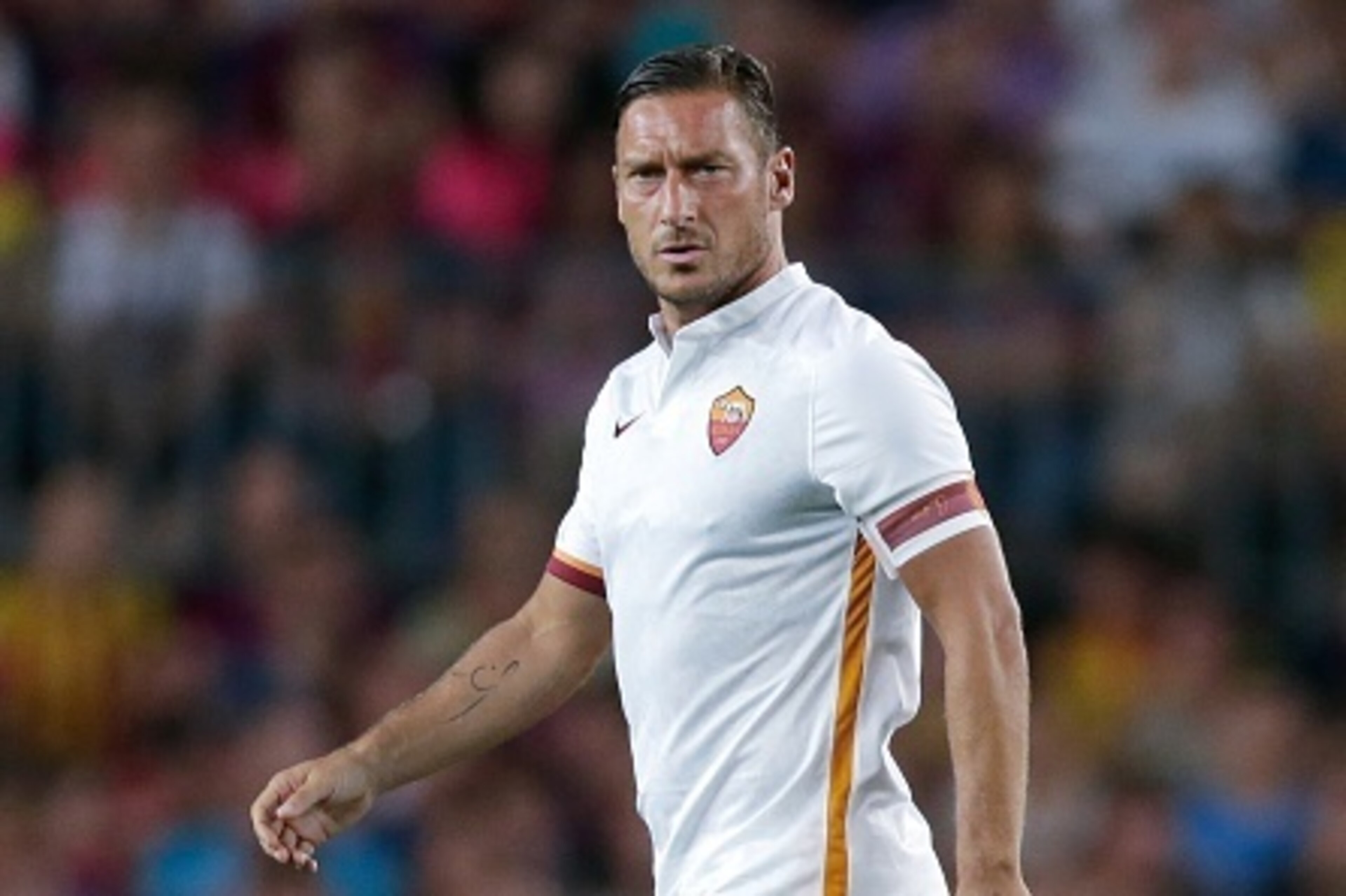 Totti of AS Roma during the Joan Gamper Trophy match between Barcelona and AS Roma on August 5, 2015 at the Camp Nou stadium in Barcelona, Spain.(Photo by VI Images via Getty Images)