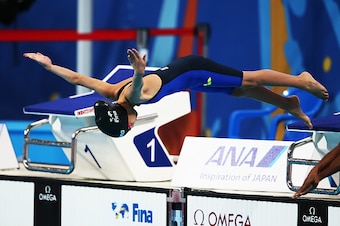KAZAN, RUSSIA - AUGUST 07:  Ten year old Alzain Tareq of Barhain competes in the heats of the Women's 50m Butterfly during day fourteen of The 16th FINA World Swimming Championships at Kazan Arena on August 07, 2015 in Kazan, Russia (Photo by Ian MacNicol