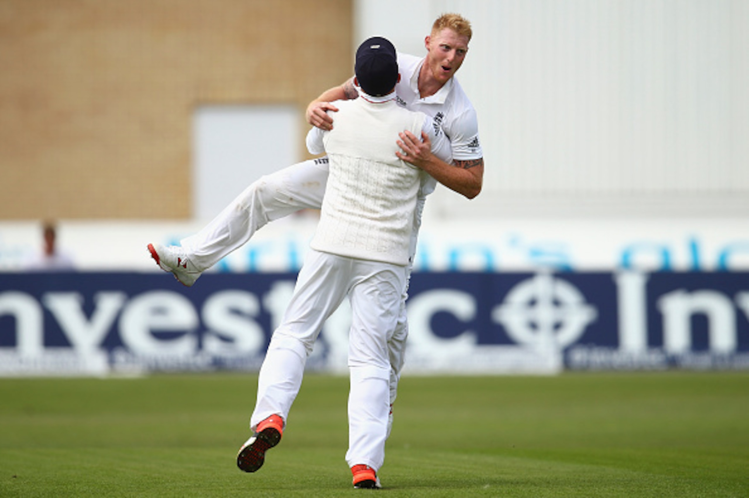 NOTTINGHAM, ENGLAND - AUGUST 07:  Ben Stokes of England celebrates after taking the wicket of Shaun Marsh of Australia  during day two of the 4th Investec Ashes Test match between England and Australia at Trent Bridge on August 7, 2015 in Nottingham, Unit