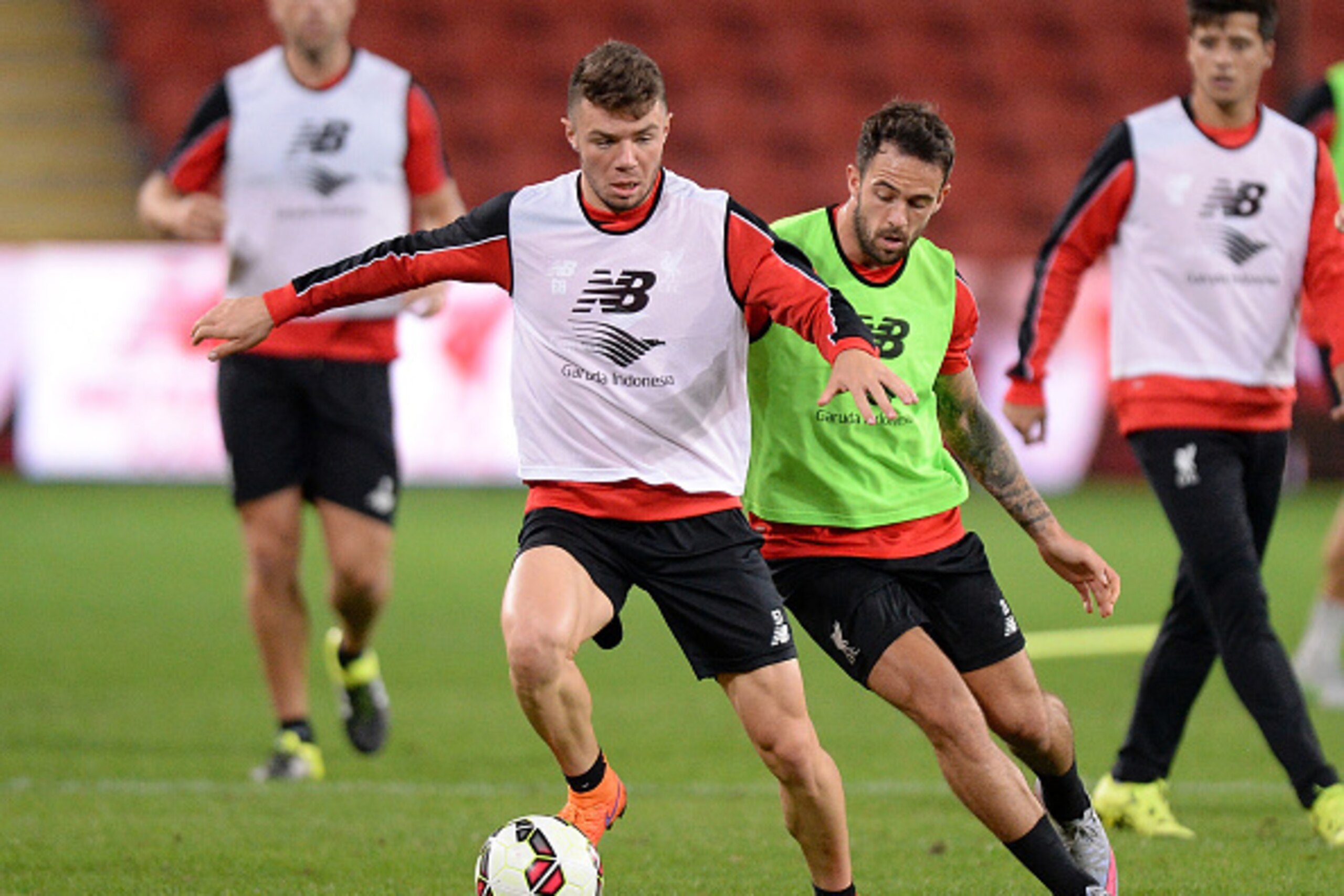 BRISBANE, AUSTRALIA - JULY 16:  Joe Maguire looks to take on the defence during a Liverpool FC training session at Suncorp Stadium on July 16, 2015 in Brisbane, Australia.  (Photo by Bradley Kanaris/Getty Images)