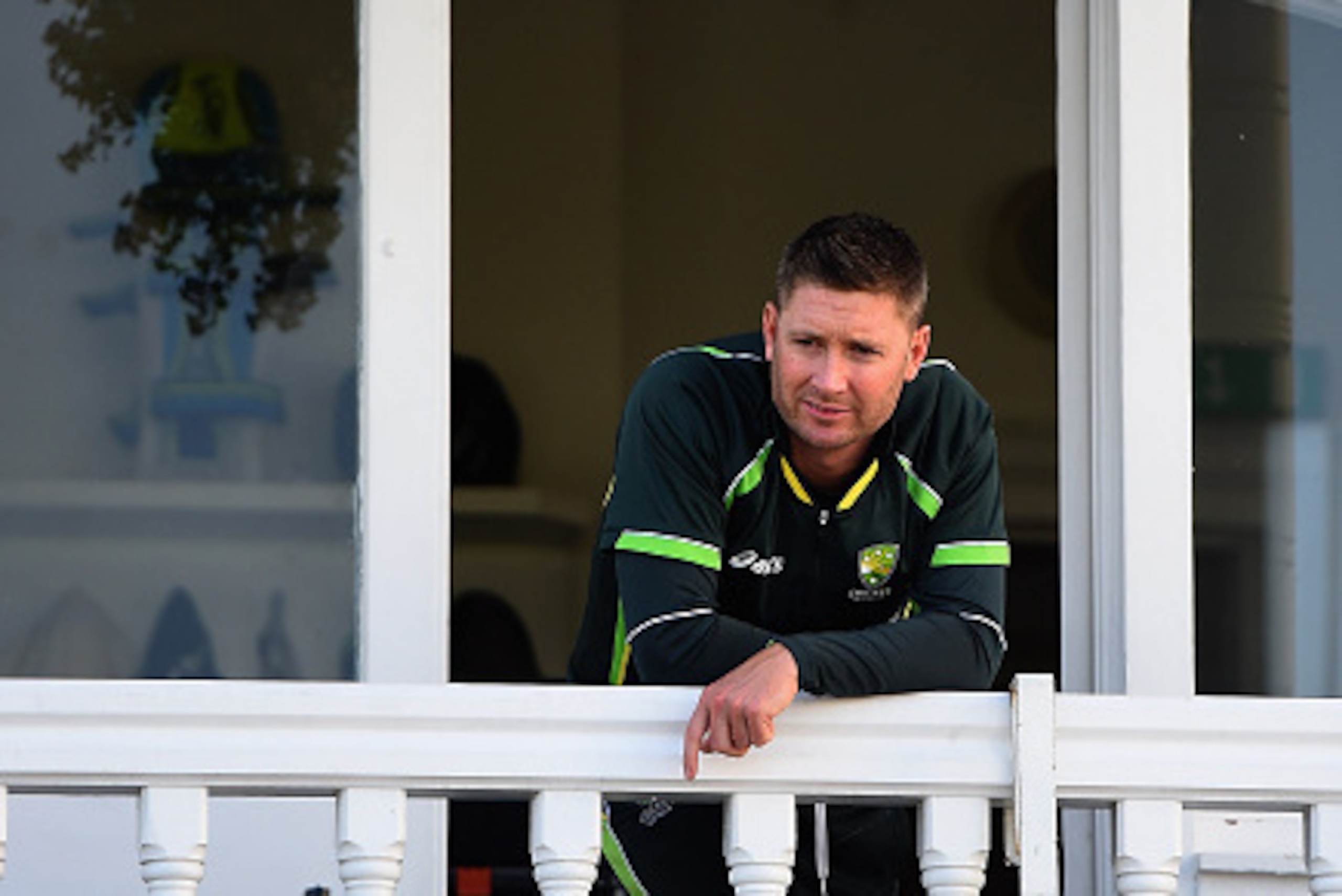NOTTINGHAM, ENGLAND - AUGUST 08: Michael Clarke of Australia looks on from the players balcony prior to day three of the 4th Investec Ashes Test match between England and Australia at Trent Bridge on August 8, 2015 in Nottingham, United Kingdom. (Photo b NOTTINGHAM, ENGLAND - AUGUST 08: Michael Clarke of Australia looks on from the players balcony prior to day three of the 4th Investec Ashes Test match between England and Australia at Trent Bridge on August 8, 2015 in Nottingham, United Kingdom. (Photo b