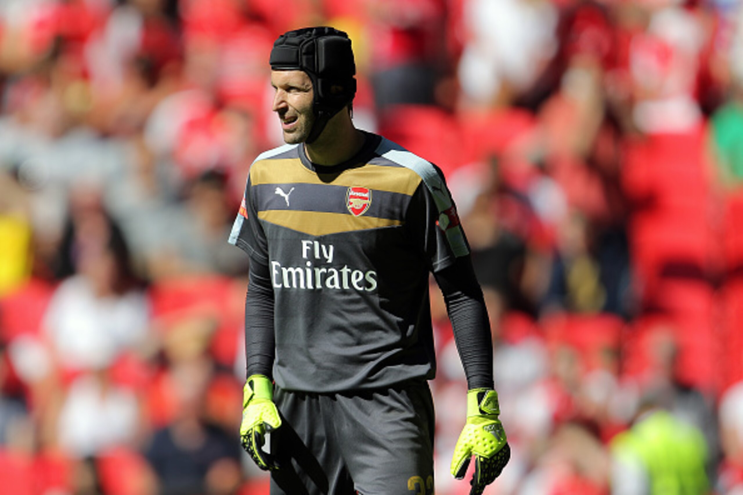 LONDON, ENGLAND -  AUGUST 2:  Petr Cech of Arsenal during the FA Community Shield match between Chelsea and Arsenal at Wembley Stadium on August 2, 2015 in London, England.  (Photo by James Bayliss - AMA/Getty Images)