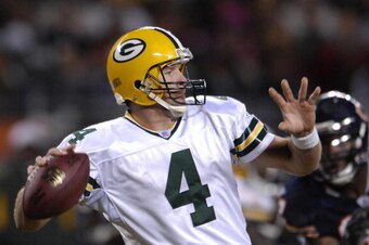 Packers quarterback Brett Favre during the game between the Chicago Bears and the Green Bay Packers at Soldier Field on December 31, 2006. The Packers won the game, 26-7. (Photo by Steve Levin/Getty Images)