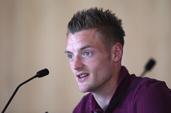 BURTON-UPON-TRENT, ENGLAND - JUNE 04:  Jamie Vardy faces the media during the England press conference held at St Georges Park on June 4, 2015 in Burton-upon-Trent, England.  (Photo by David Rogers/Getty Images)