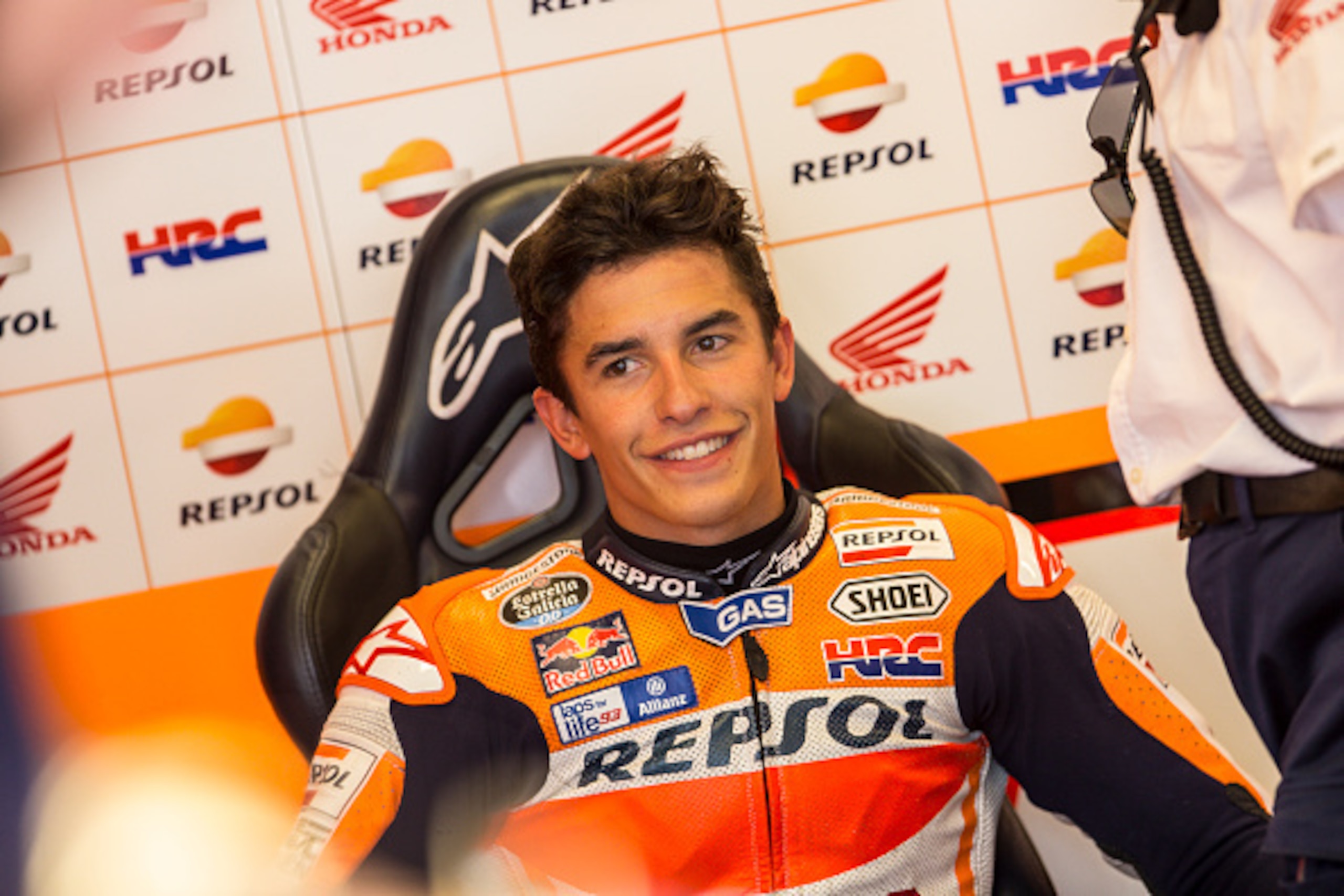 INDIANAPOLIS, IN - AUGUST 08:  Marc Marquez # 93 of Spain and Repsol Honda Team prepares in the pits during the MotoGP Qualifiers at Indianapolis Motor Speedway on August 08, 2015 in Indianapolis, Indiana. (Photo by Christian Pondella/Getty Images)