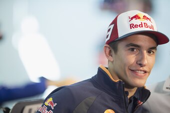 HOHENSTEIN-ERNSTTHAL, GERMANY - JULY 11: Marc Marquez of Spain and Repsol Honda Team
looks on during the press conference
  during the MotoGp of Germany - Qualifying at Sachsenring Circuit on July 11, 2015 in Hohenstein-Ernstthal, Germany.  (Photo by Mirc