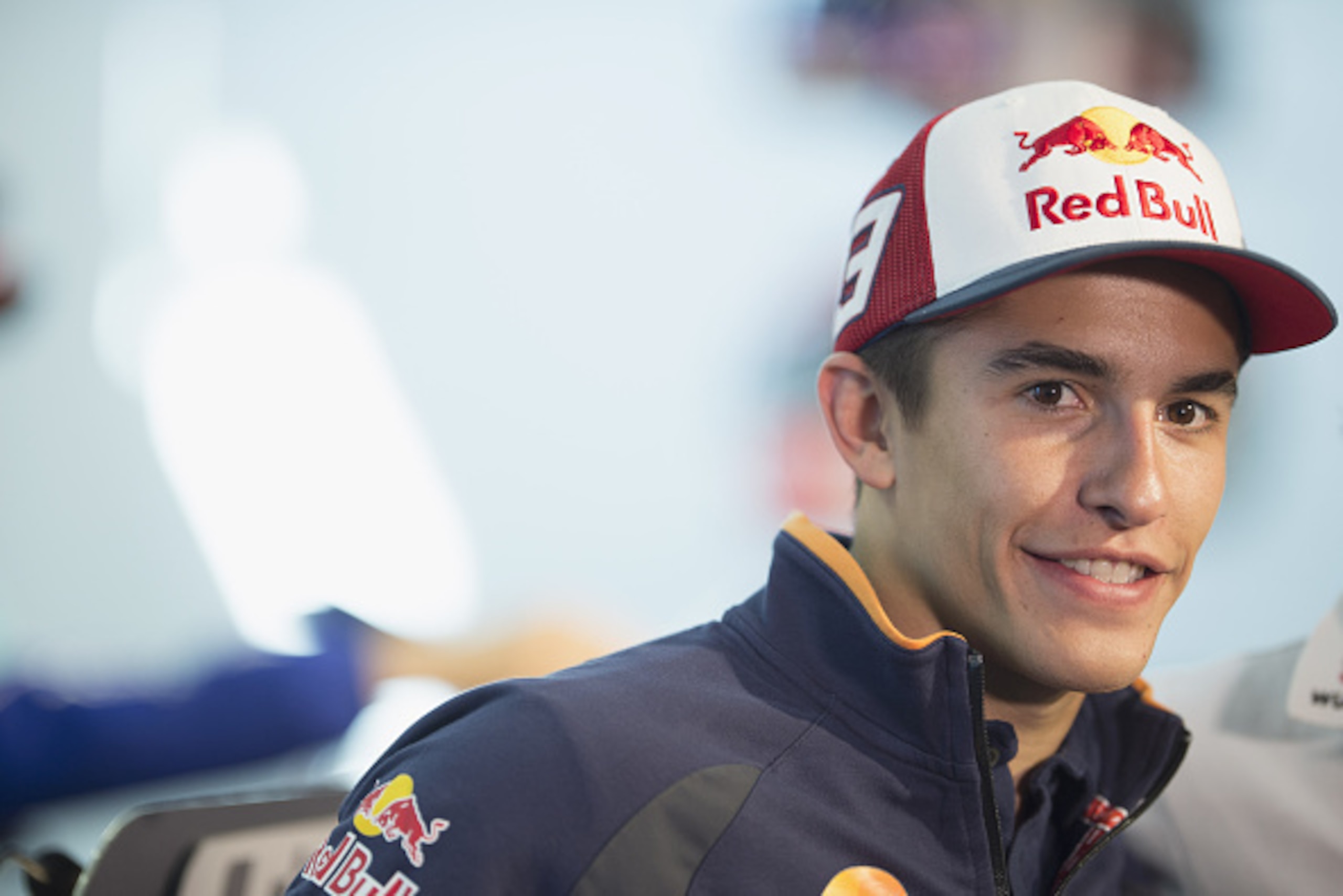 HOHENSTEIN-ERNSTTHAL, GERMANY - JULY 11: Marc Marquez of Spain and Repsol Honda Team
looks on during the press conference
  during the MotoGp of Germany - Qualifying at Sachsenring Circuit on July 11, 2015 in Hohenstein-Ernstthal, Germany.  (Photo by Mirc