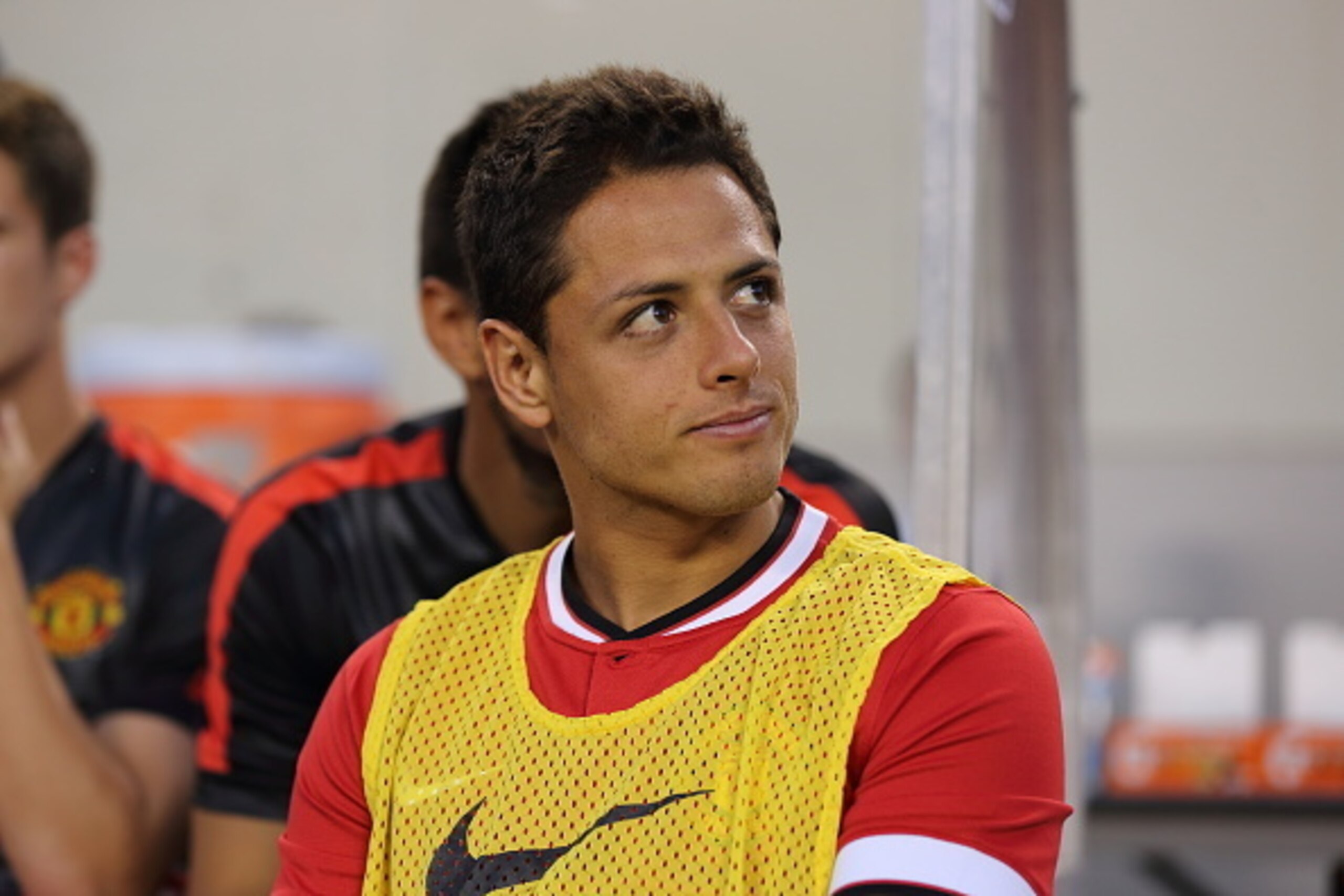 CHICAGO, UNITED STATES - JULY 29:  Javier Hernandez of Manchester United back on with the team after being with Mexico at the International Champions Cup match between Manchester United and Paris Saint-Germain at Soldier Field on July 29, 2015 in Chicago,