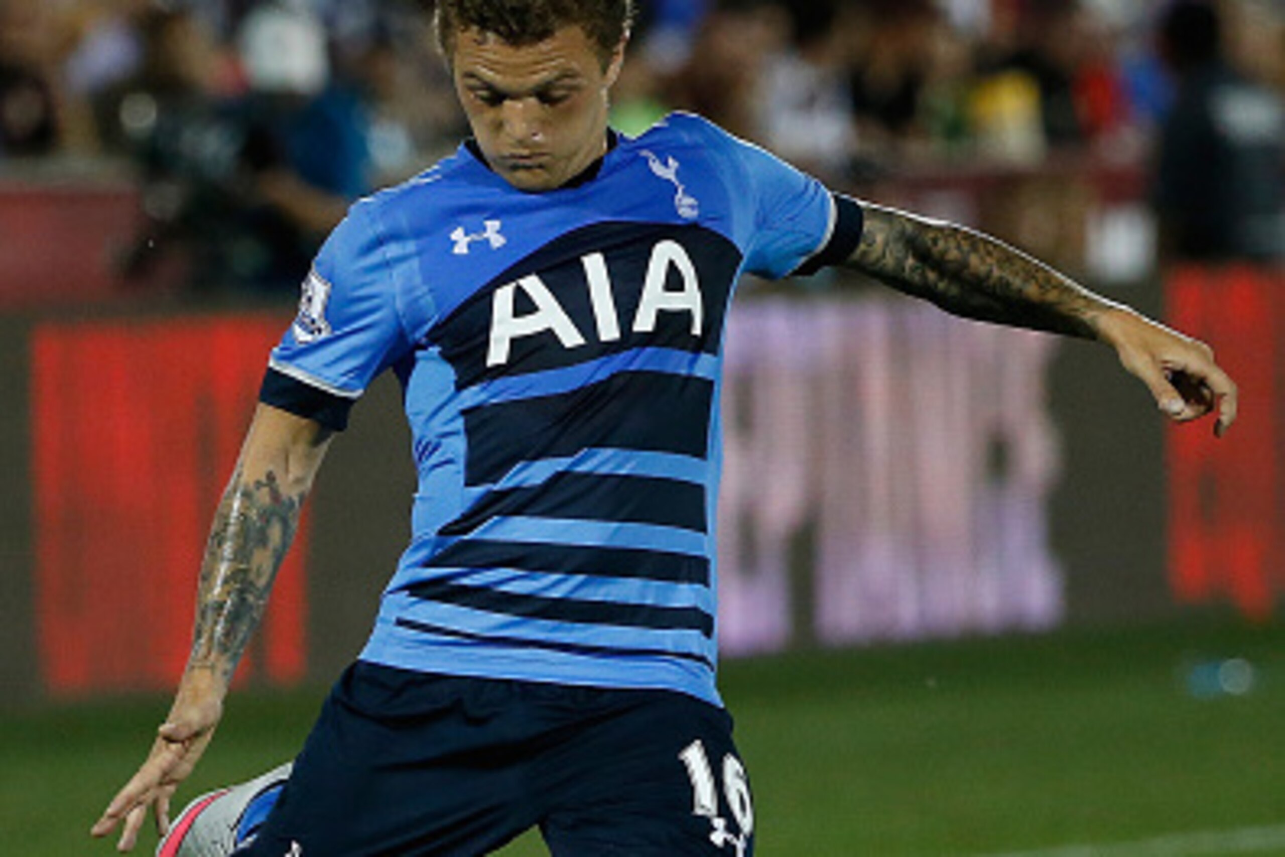 COMMERCE CITY, CO - JULY 29:  Kieran Trippier #16 of Tottenham Hotspur strikes the ball against the MLS All-Stars during the 2015 AT&T Major League Soccer All-Star game at Dick's Sporting Goods Park on July 29, 2015 in Commerce City, Colorado. The MLS All