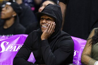 LOS ANGELES, CA - AUGUST 06:  Boxing Champ Floyd 'Money' Mayweather attended the Tulsa Shock vs the Los Angeles Sparks in a WNBA game at Staples Center on August 6, 2015 in Los Angeles, California.  (Photo by Leon Bennett/Getty Images)