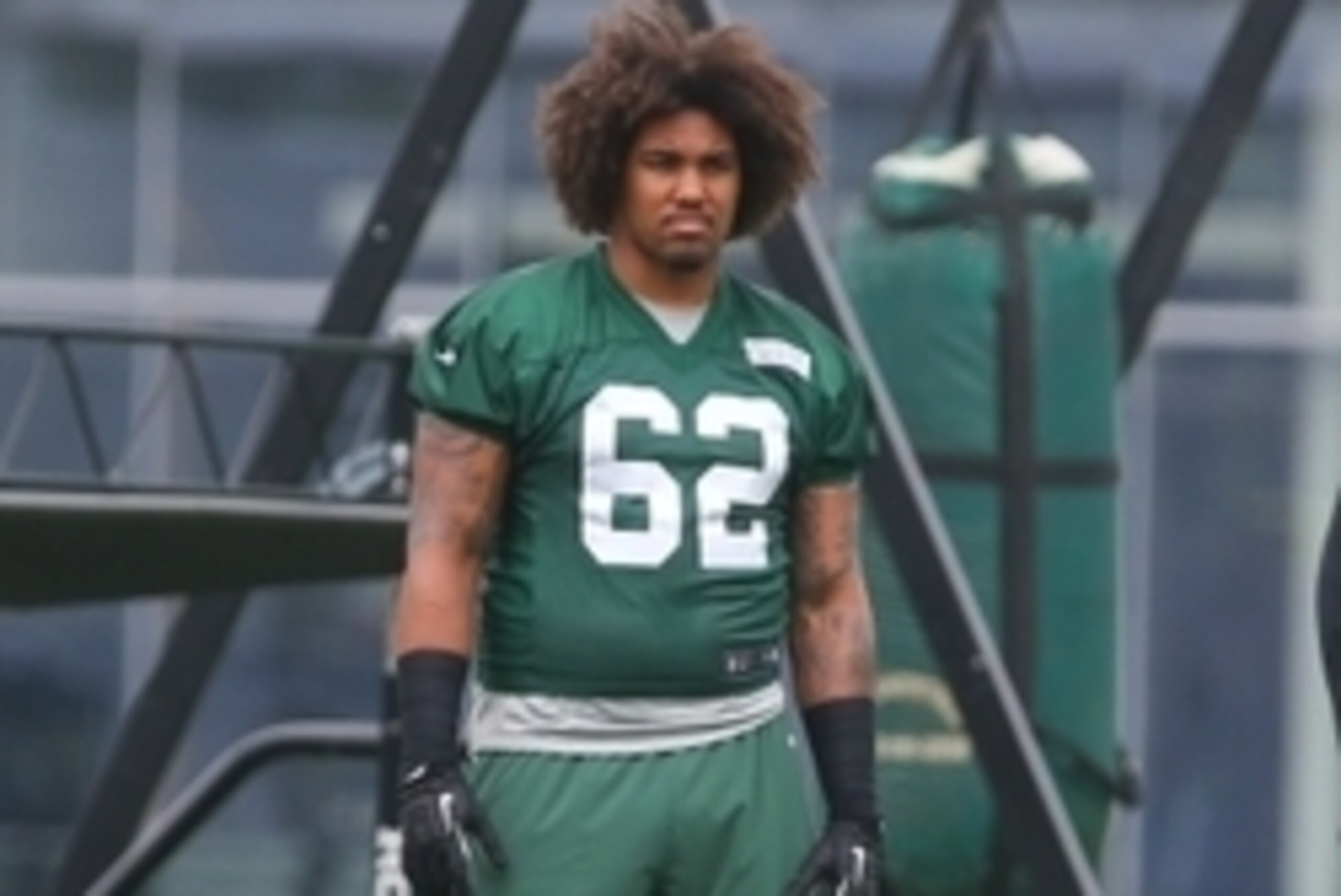 May 27, 2015; East Rutherford, NJ, USA; New York Jets defensive lineman Leonard Williams (62) watches organized team activities at Atlantic Health Jets Training Center. Mandatory Credit: Ed Mulholland-USA TODAY Sports