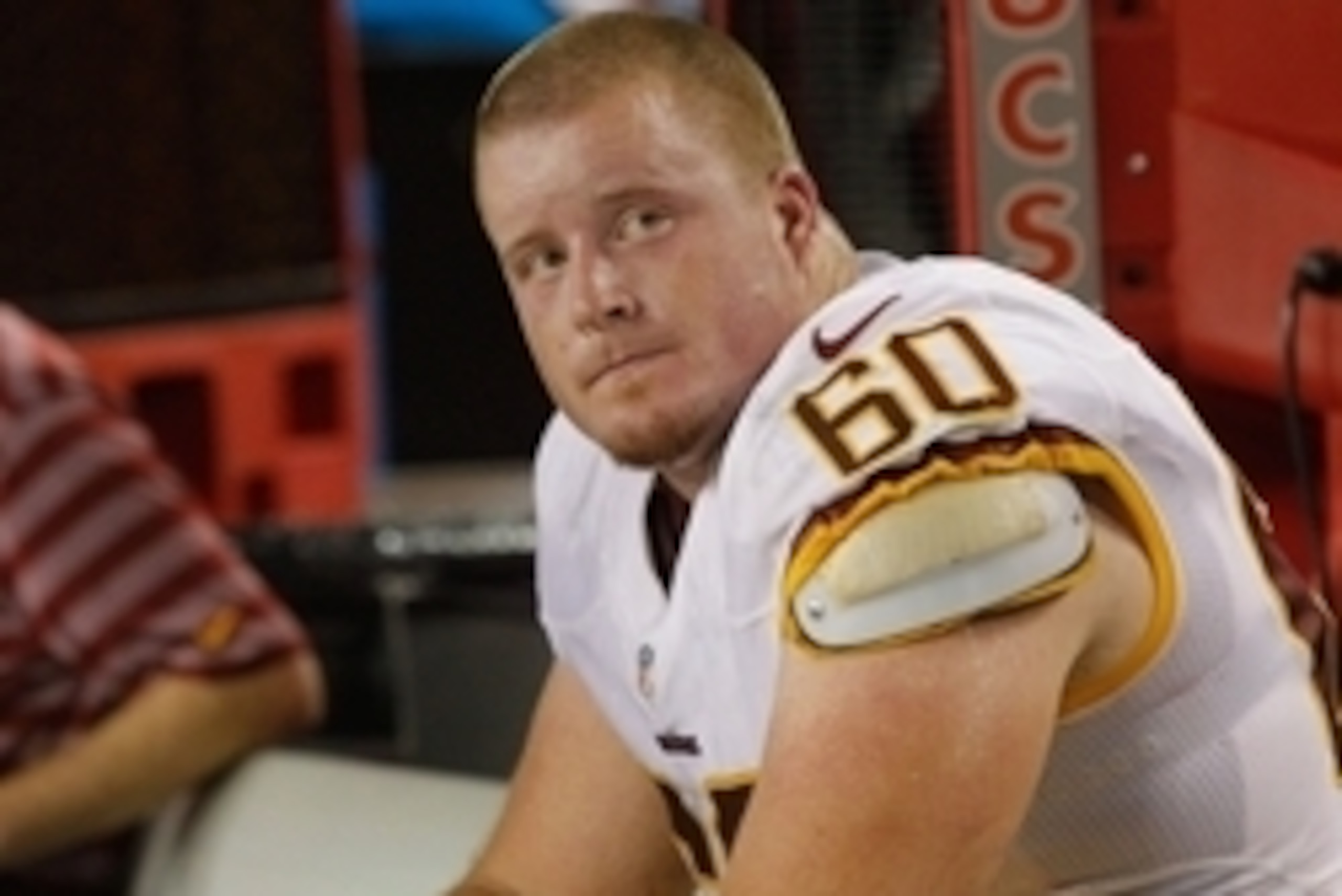 Aug 28, 2014; Tampa, FL, USA; Washington Redskins offensive guard Spencer Long (60) against the Tampa Bay Buccaneers during the second half at Raymond James Stadium. Washington Redskins defeated the Tampa Bay Buccaneers 24-10. Mandatory Credit: Kim Klemen
