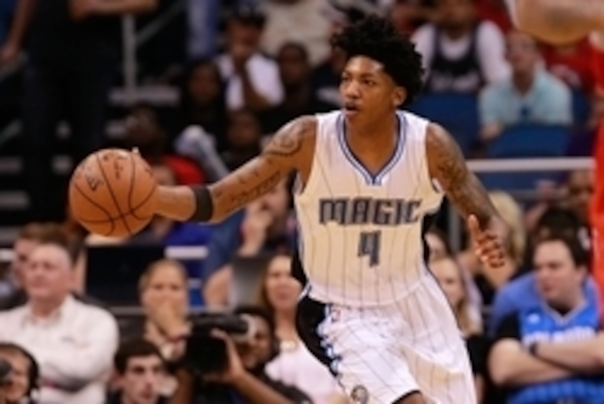 Apr 10, 2015; Orlando, FL, USA; Orlando Magic guard Elfrid Payton (4) drives to the basket against the Toronto Raptors during the second half at Amway Center. Toronto Raptors defeated the Orlando Magic 101-99. Mandatory Credit: Kim Klement-USA TODAY Sport Apr 10, 2015; Orlando, FL, USA; Orlando Magic guard Elfrid Payton (4) drives to the basket against the Toronto Raptors during the second half at Amway Center. Toronto Raptors defeated the Orlando Magic 101-99. Mandatory Credit: Kim Klement-USA TODAY Sport