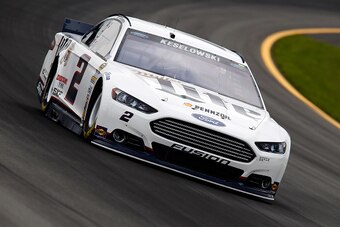 LONG POND, PA - JUNE 06:  Brad Keselowski, driver of the #2 Miller Lite Ford, practices for the NASCAR Sprint Cup Series Axalta 'We Paint Winners' 400 at Pocono Raceway on June 6, 2015 in Long Pond, Pennsylvania.  (Photo by Jerry Markland/Getty Images)