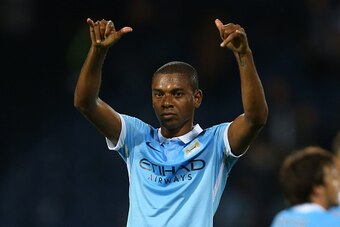 WEST BROMWICH, ENGLAND - AUGUST 10: Fernandinho of Manchester City celebrates after the Barclays Premier League match between West Bromwich Albion and Manchester City at The Hawthorns  on August 10, 2015 in West Bromwich, England.  (Photo by Catherine Ivi