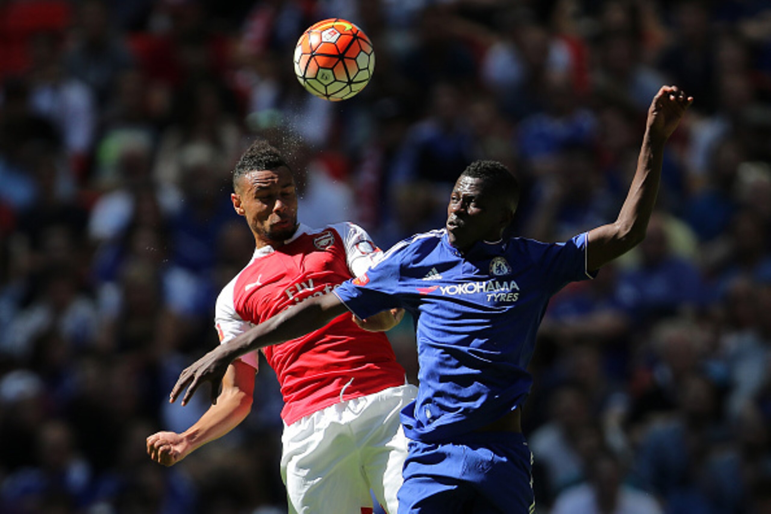 LONDON, ENGLAND -  AUGUST 2:  Francis Coquelin of Arsenal and Ramires of Chelsea during the FA Community Shield match between Chelsea and Arsenal at Wembley Stadium on August 2, 2015 in London, England.  (Photo by James Bayliss - AMA/Getty Images)