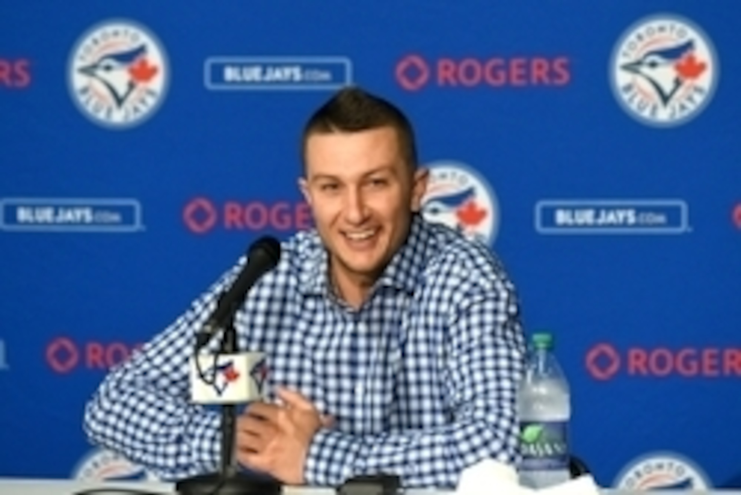 Jul 29, 2015; Toronto, Ontario, CAN;  Toronto Blue Jays new shortstop Troy Tulowitzki speaks to the media during a news conference to discuss his trade from the Colorado Rockies at Rogers Centre. Mandatory Credit: Dan Hamilton-USA TODAY Sports