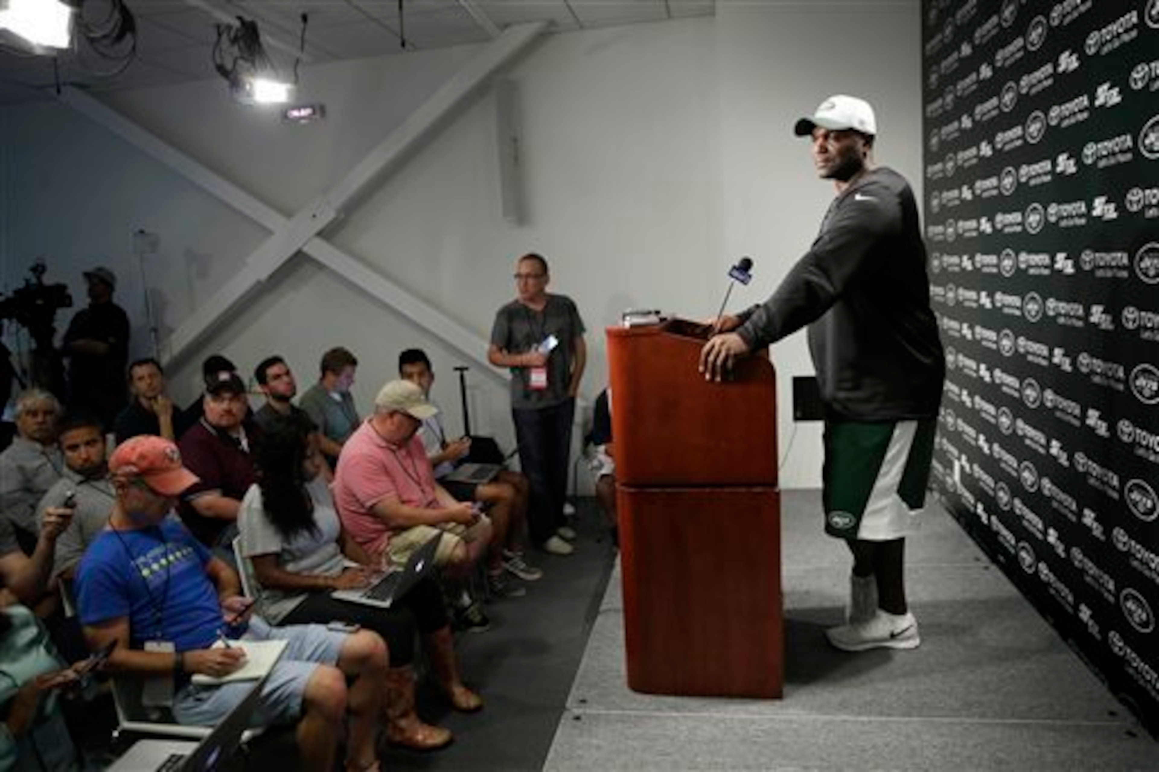 Jets head coach Todd Bowles answering questions from reporters Aug. 11. Jets head coach Todd Bowles answering questions from reporters Aug. 11.