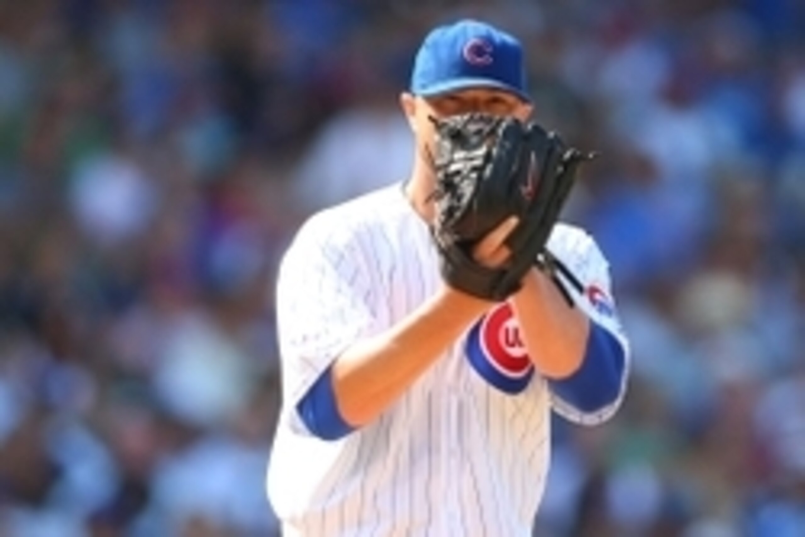 Aug 7, 2015; Chicago, IL, USA; Chicago Cubs starting pitcher Jon Lester (34) looks on during the game against the San Francisco Giants at Wrigley Field. Mandatory Credit: Caylor Arnold-USA TODAY Sports