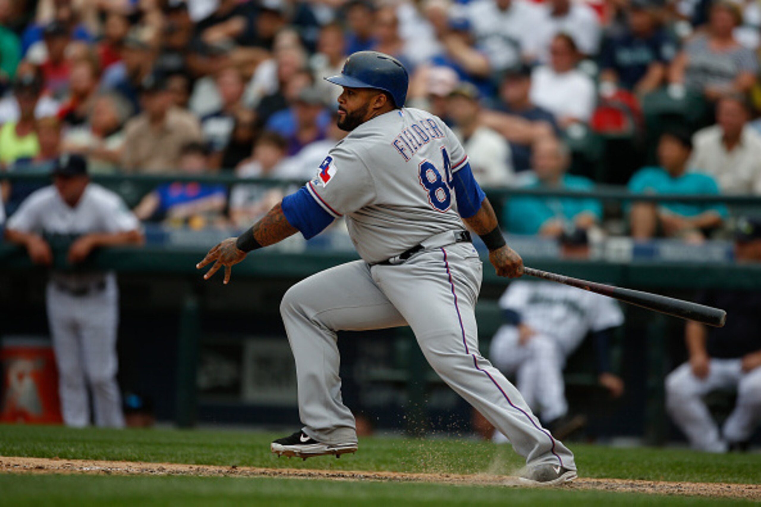 SEATTLE, WA - AUGUST 08:  Prince Fielder #84 of the Texas Rangers bats against the Seattle Mariners at Safeco Field on August 8, 2015 in Seattle, Washington.  (Photo by Otto Greule Jr/Getty Images)