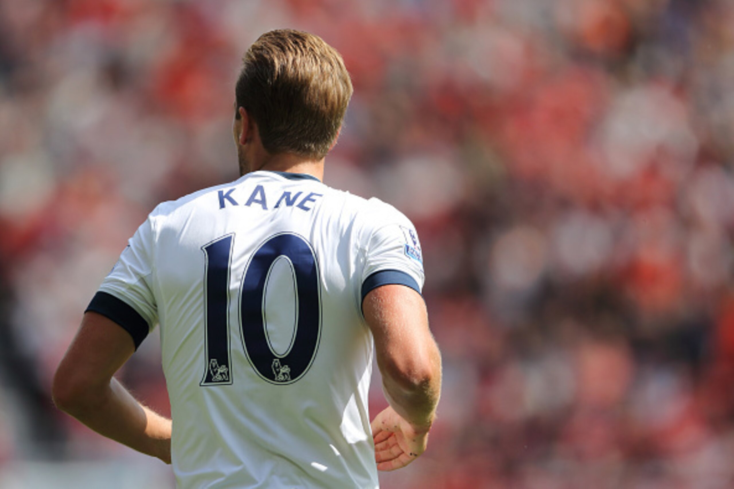 MANCHESTER, ENGLAND - AUGUST 08: The back of Harry Kane of Tottenham Hotspur wearing the number ten shirt during the Barclays Premier League match between Manchester United and Tottenham Hotspur at Old Trafford on August 08, 2015 in Manchester, England.  