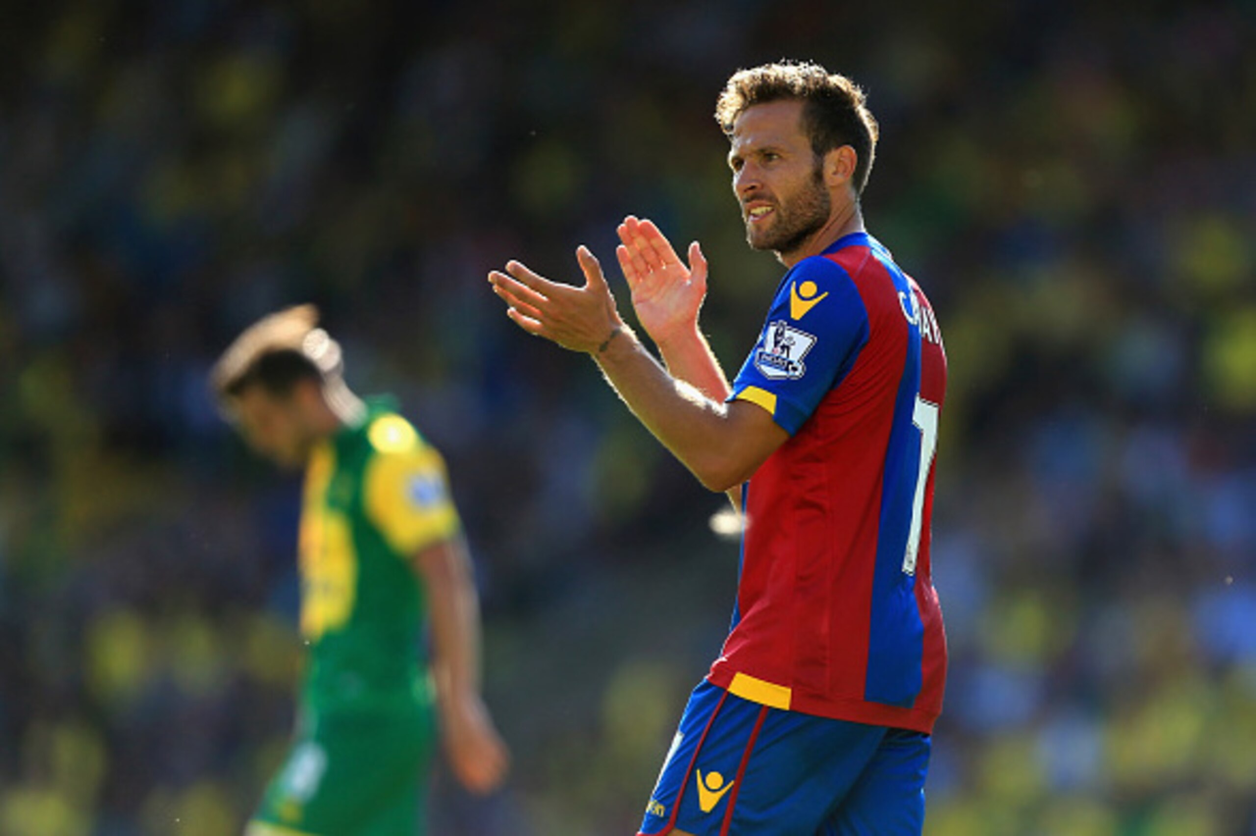 NORWICH, ENGLAND - AUGUST 08:  Yohan Cabaye of Crystal Palace celebrates his team's 3-1 win in the Barclays Premier League match between Norwich City and Crystal Palace at Carrow Road on August 8, 2015 in Norwich, England.  (Photo by Stephen Pond/Getty Im
