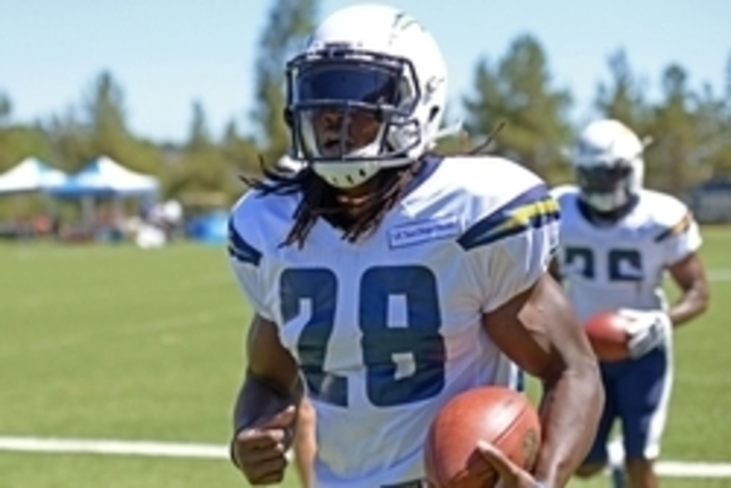 Aug 5, 2015; San Diego, CA, USA; San Diego Chargers running back Melvin Gordon (28) runs to the next drill during minicamp at Chargers Park. Mandatory Credit: Jake Roth-USA TODAY Sports