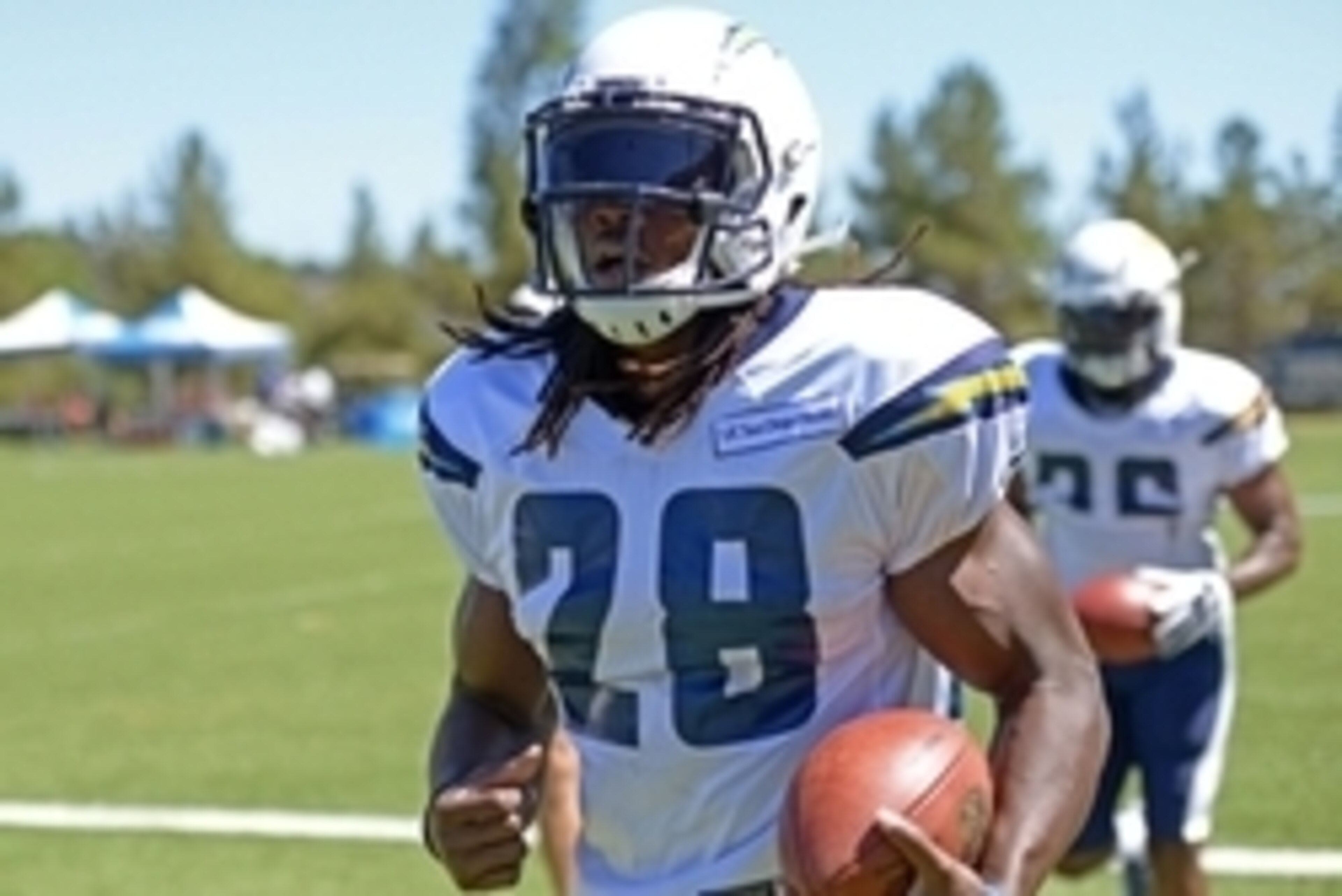 Aug 5, 2015; San Diego, CA, USA; San Diego Chargers running back Melvin Gordon (28) runs to the next drill during minicamp at Chargers Park. Mandatory Credit: Jake Roth-USA TODAY Sports