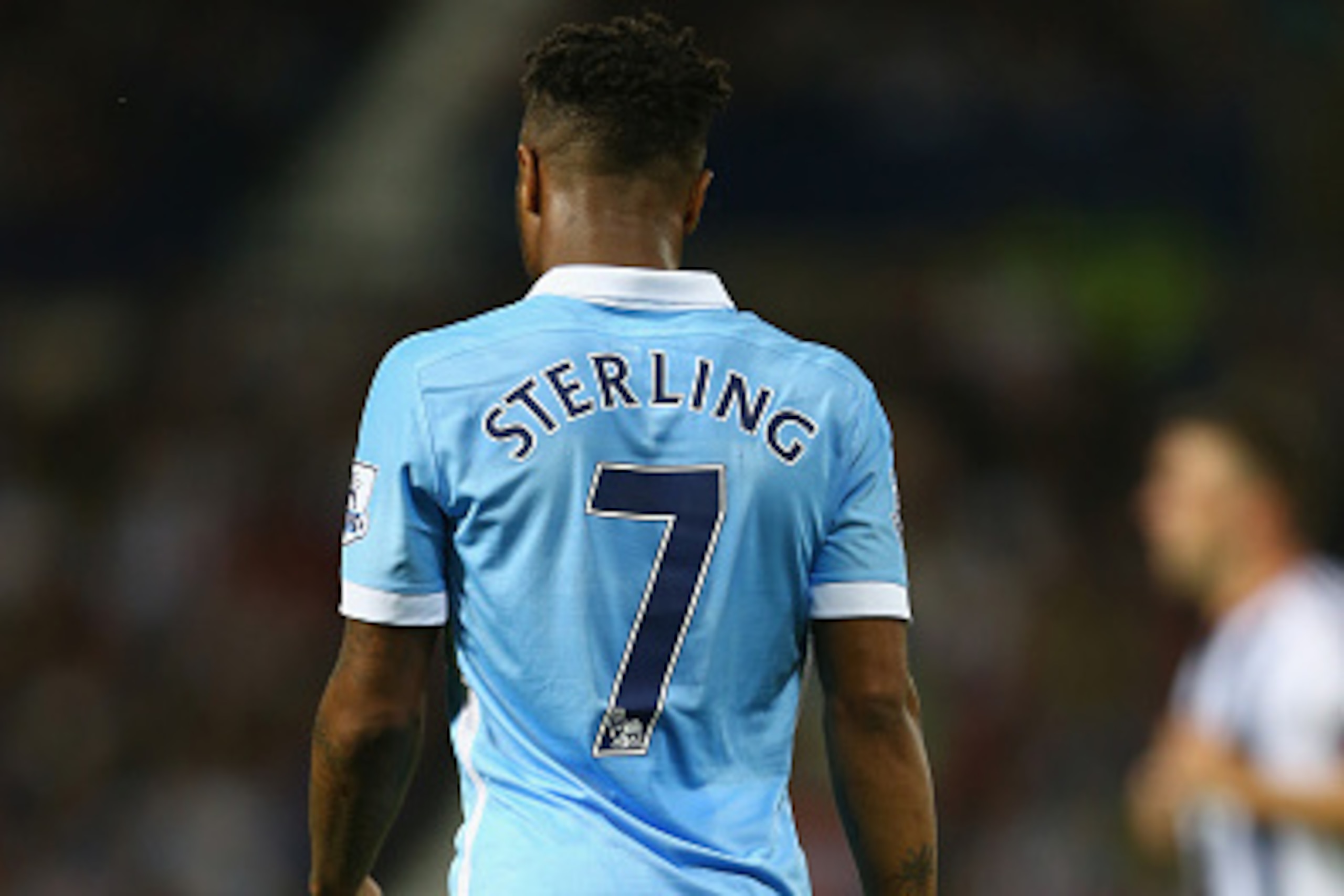 WEST BROMWICH, ENGLAND - AUGUST 10:  Raheem Sterling of Manchester City during the Barclays Premier League match between West Bromwich Albion and Manchester City at The Hawthorns on August 10, 2015 in West Bromwich, England.  (Photo by Michael Steele/Gett